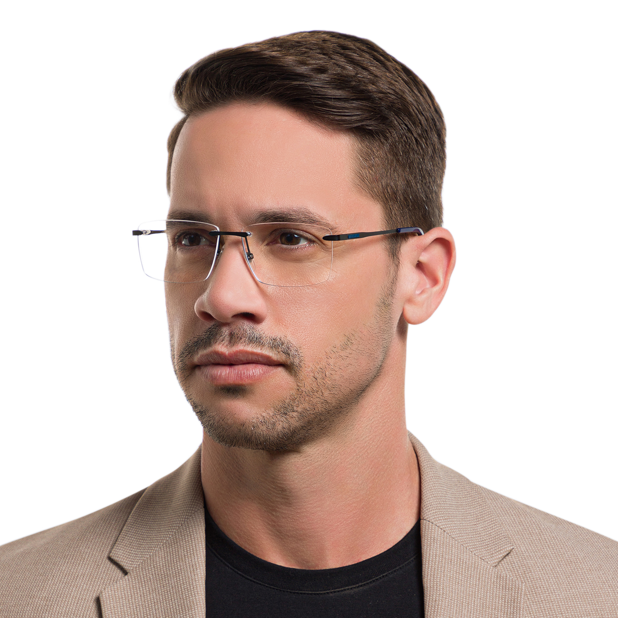 EYE'M Rimless Wide Rectangle Eyeglasses in Black – Product Photo 5