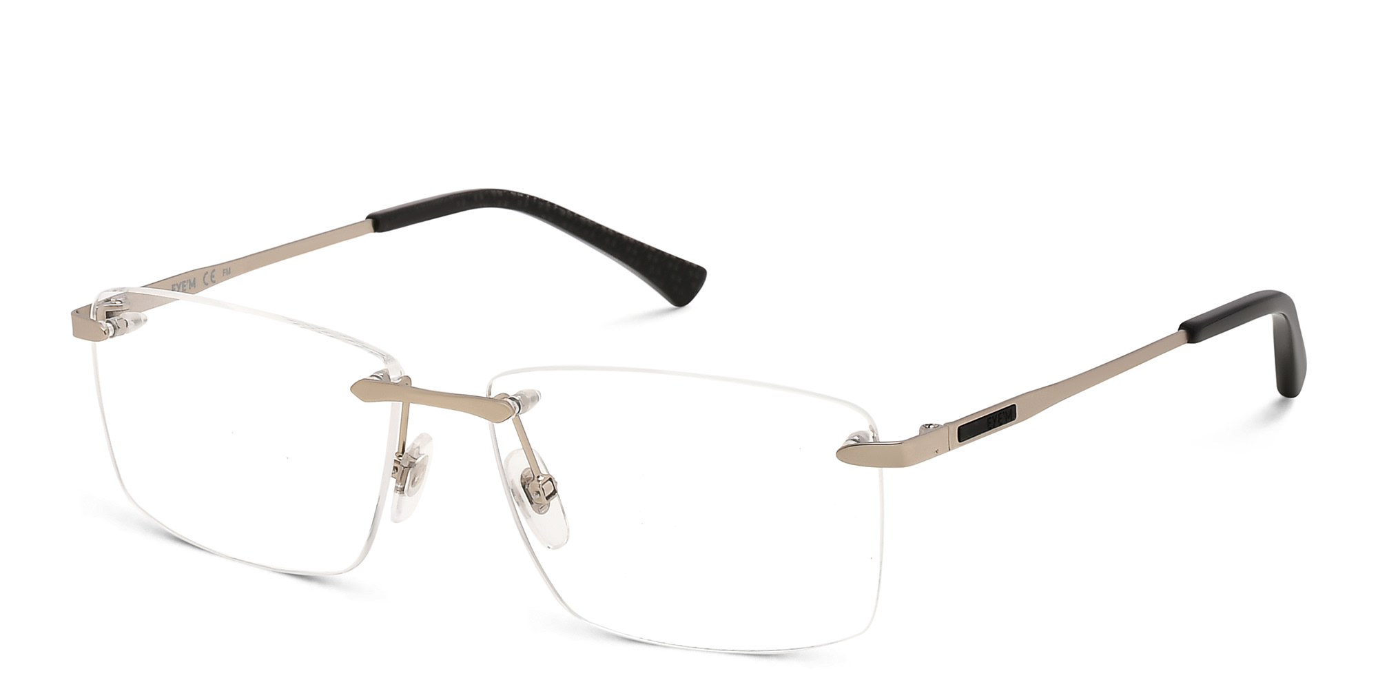 Shop EYE'M Rimless Wide Rectangle Eyeglasses in Silver online.