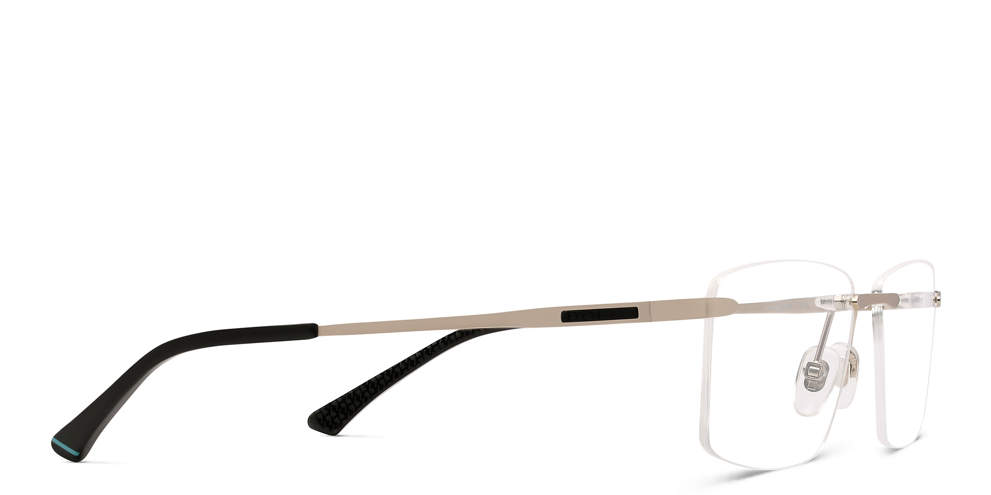 Shop EYE'M Rimless Wide Rectangle Eyeglasses in Silver online.