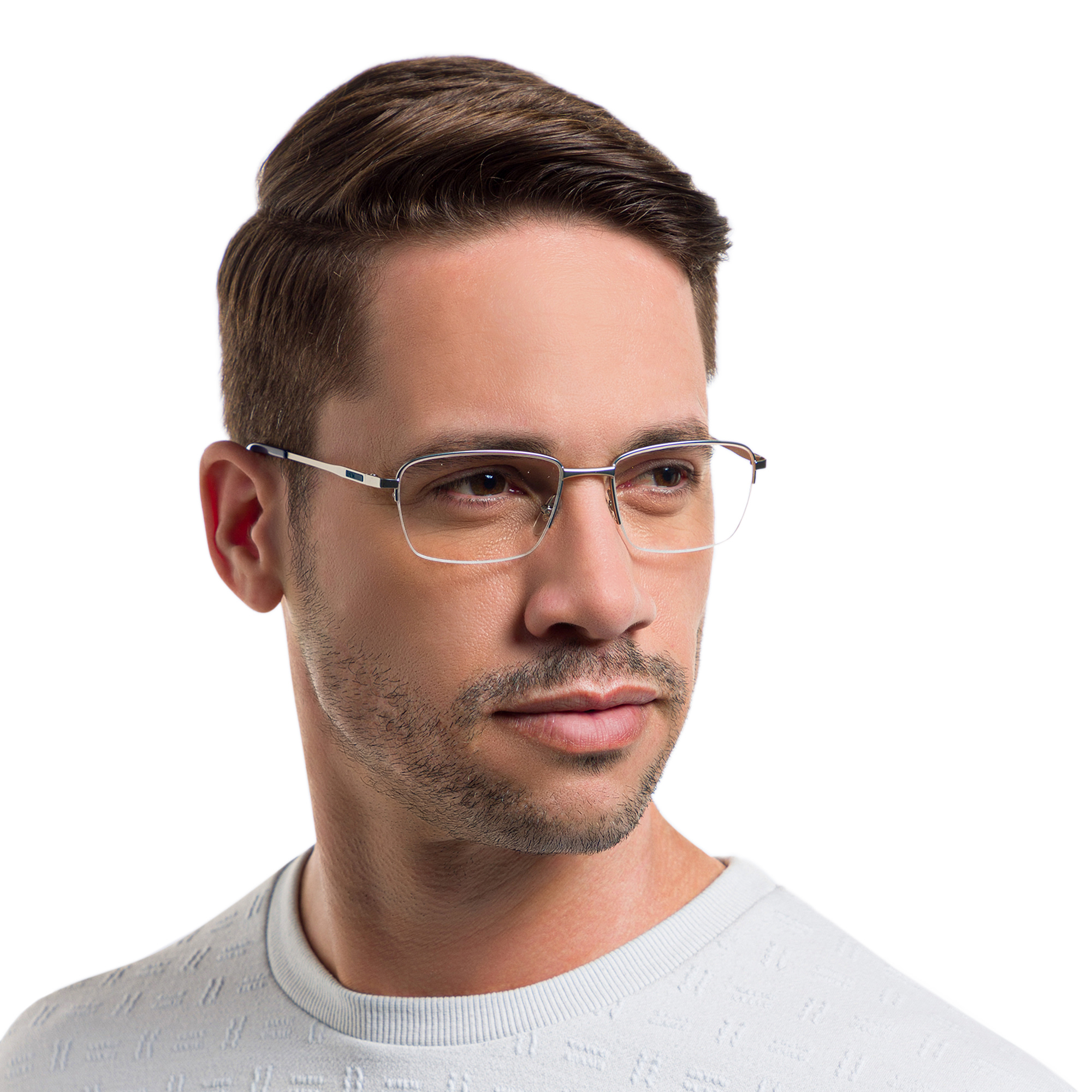 EYE'M Half Rim Rectangle Eyeglasses in Silver – Product Photo 5