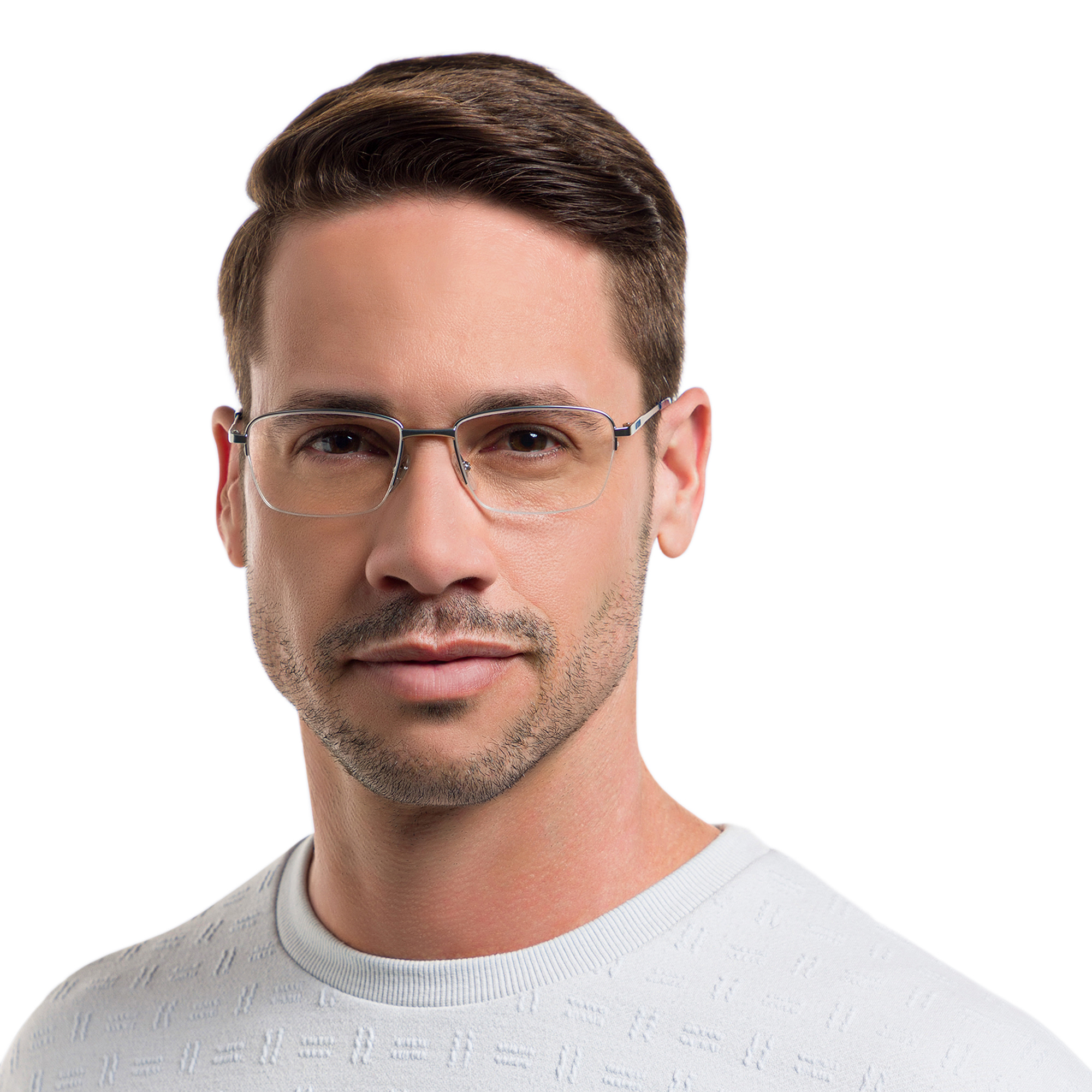 EYE'M Half Rim Rectangle Eyeglasses in Silver – Product Photo 6