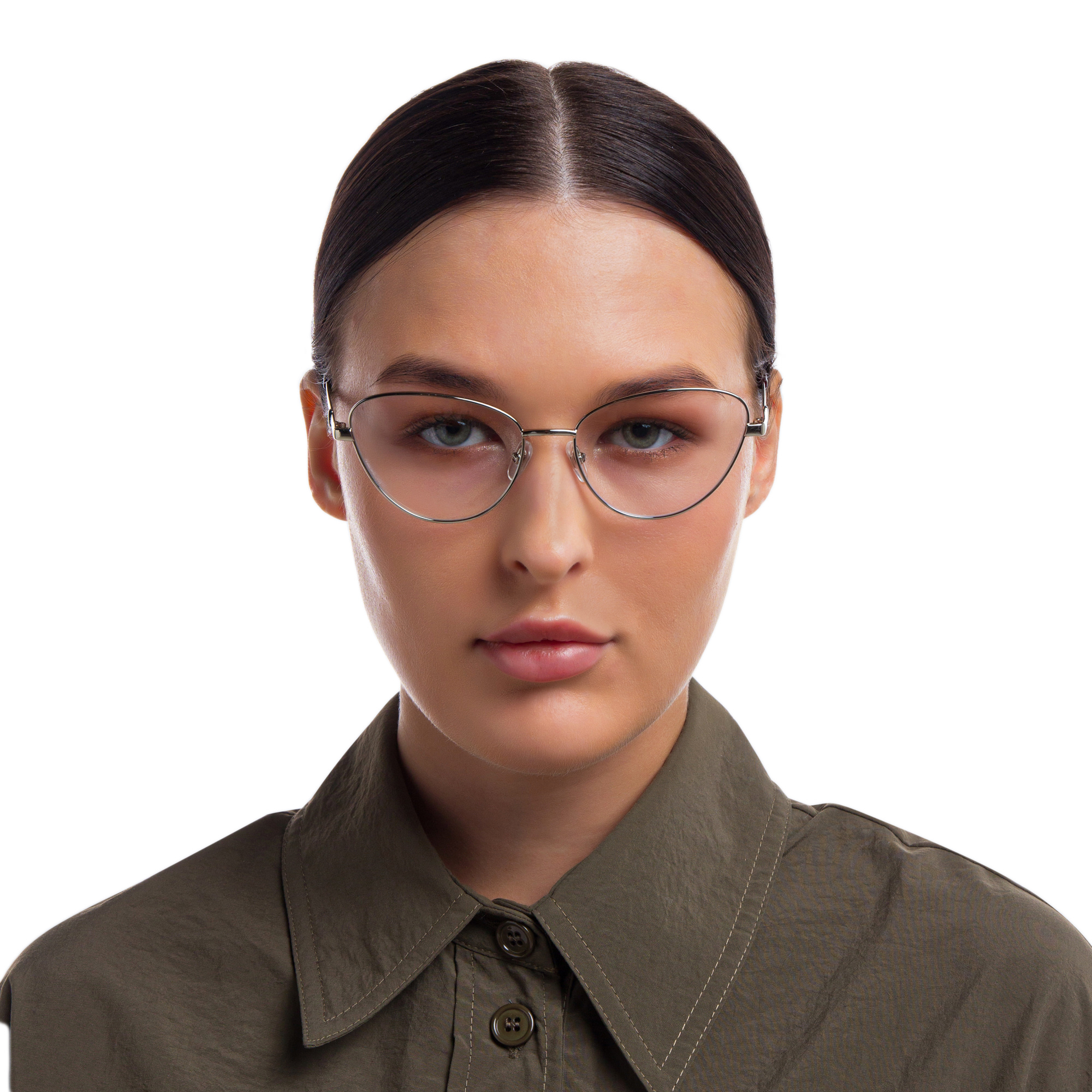 Shop EYE'M Wide Cat-Eye Eyeglasses in Pale Gold online.