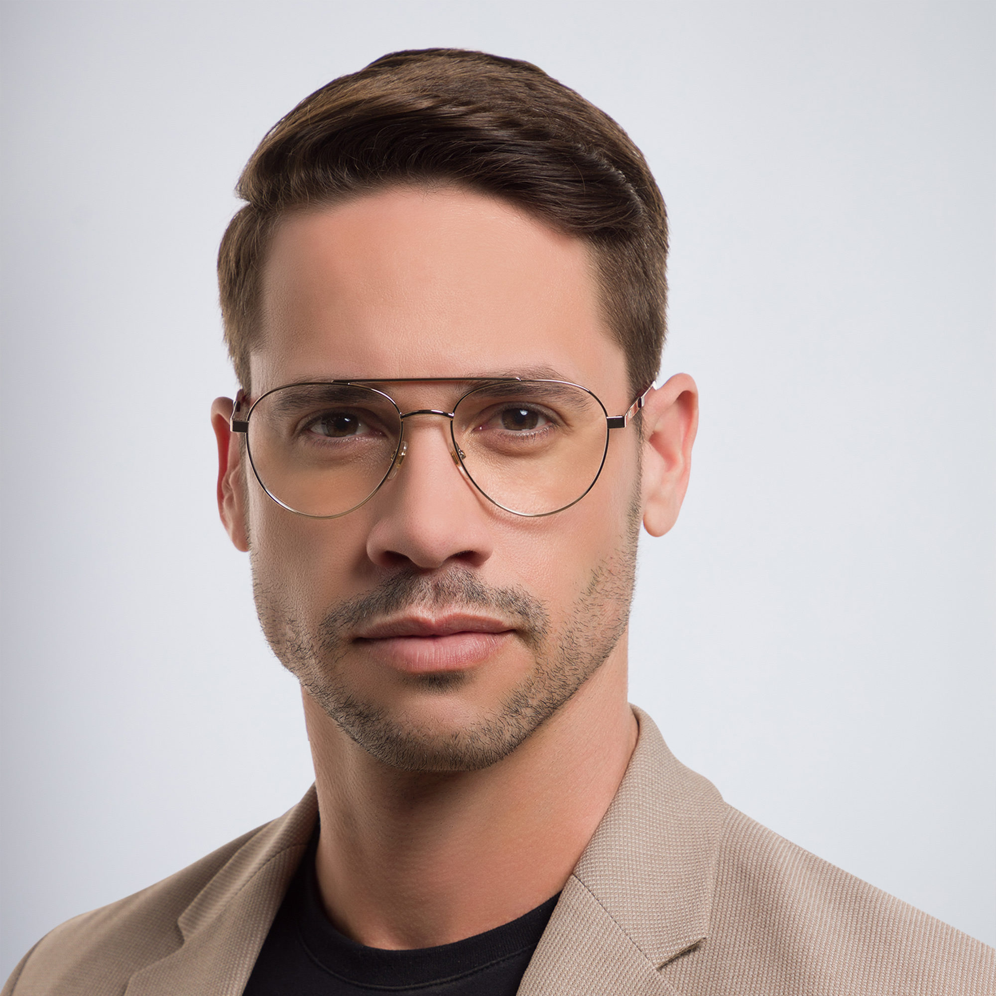 Shop EYE'M Wide Aviator Eyeglasses in Gold online.