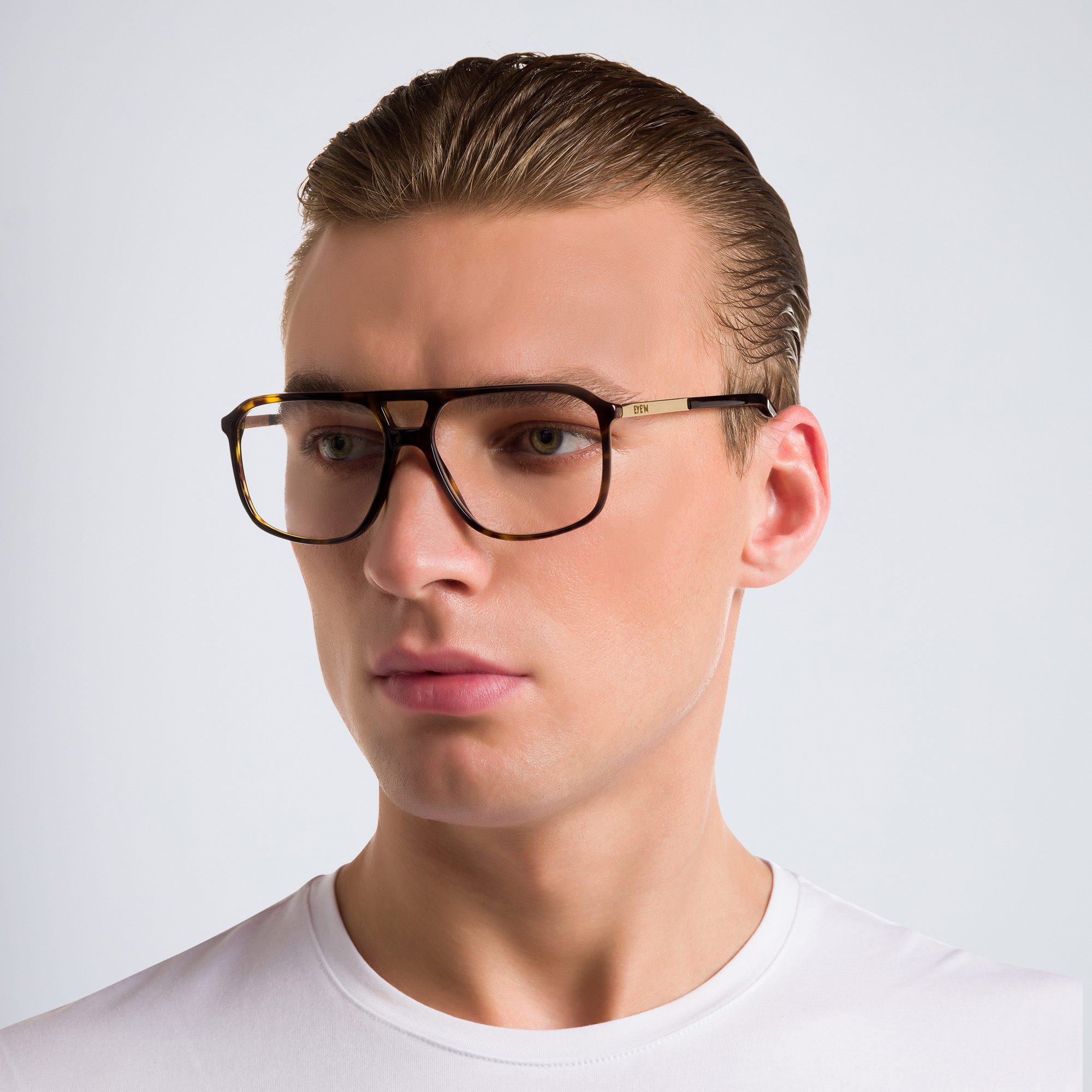 EYE'M Wide Aviator Eyeglasses in Havana – Product Photo 5