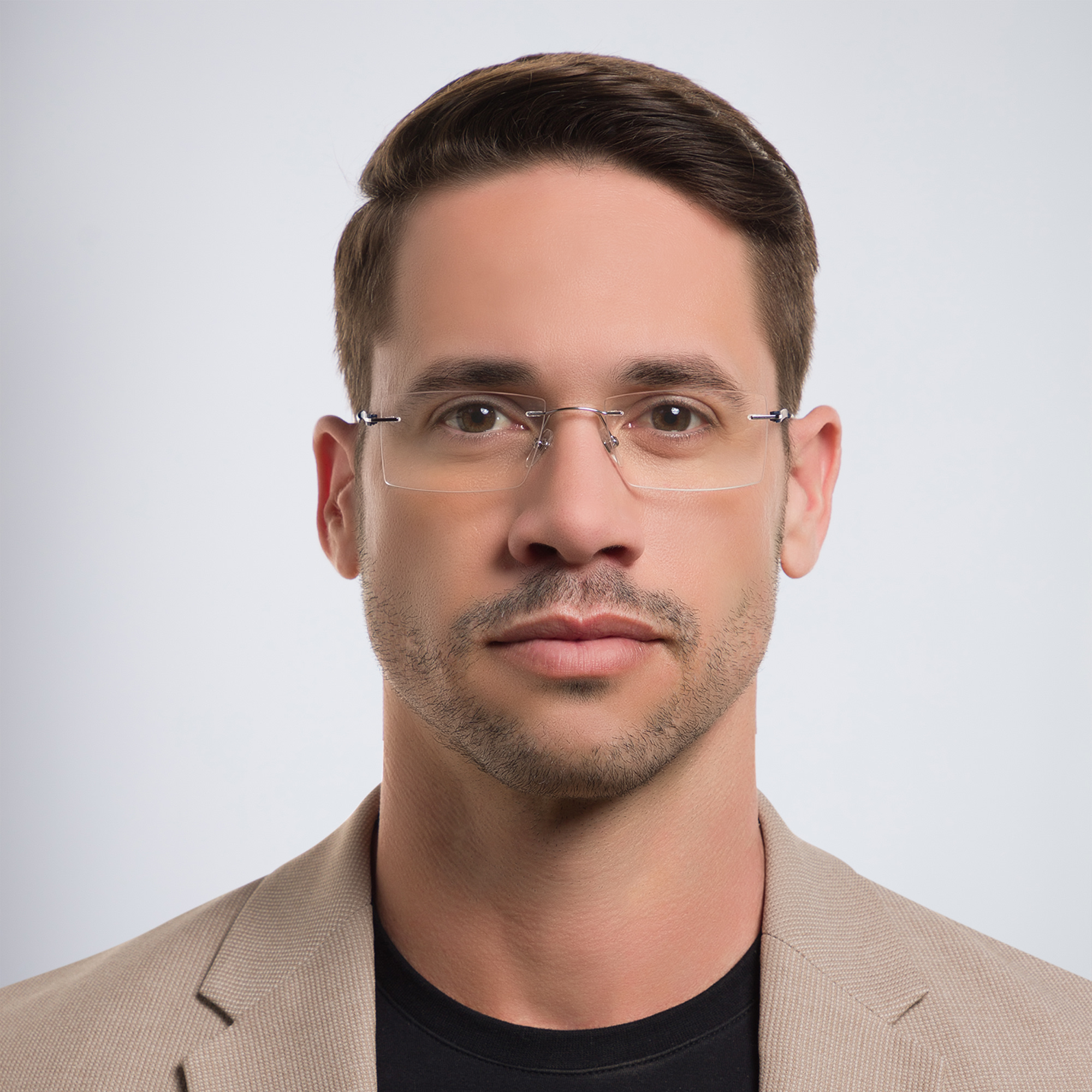 Shop EYE'M Rimless Rectangle Eyeglasses in Silver online.