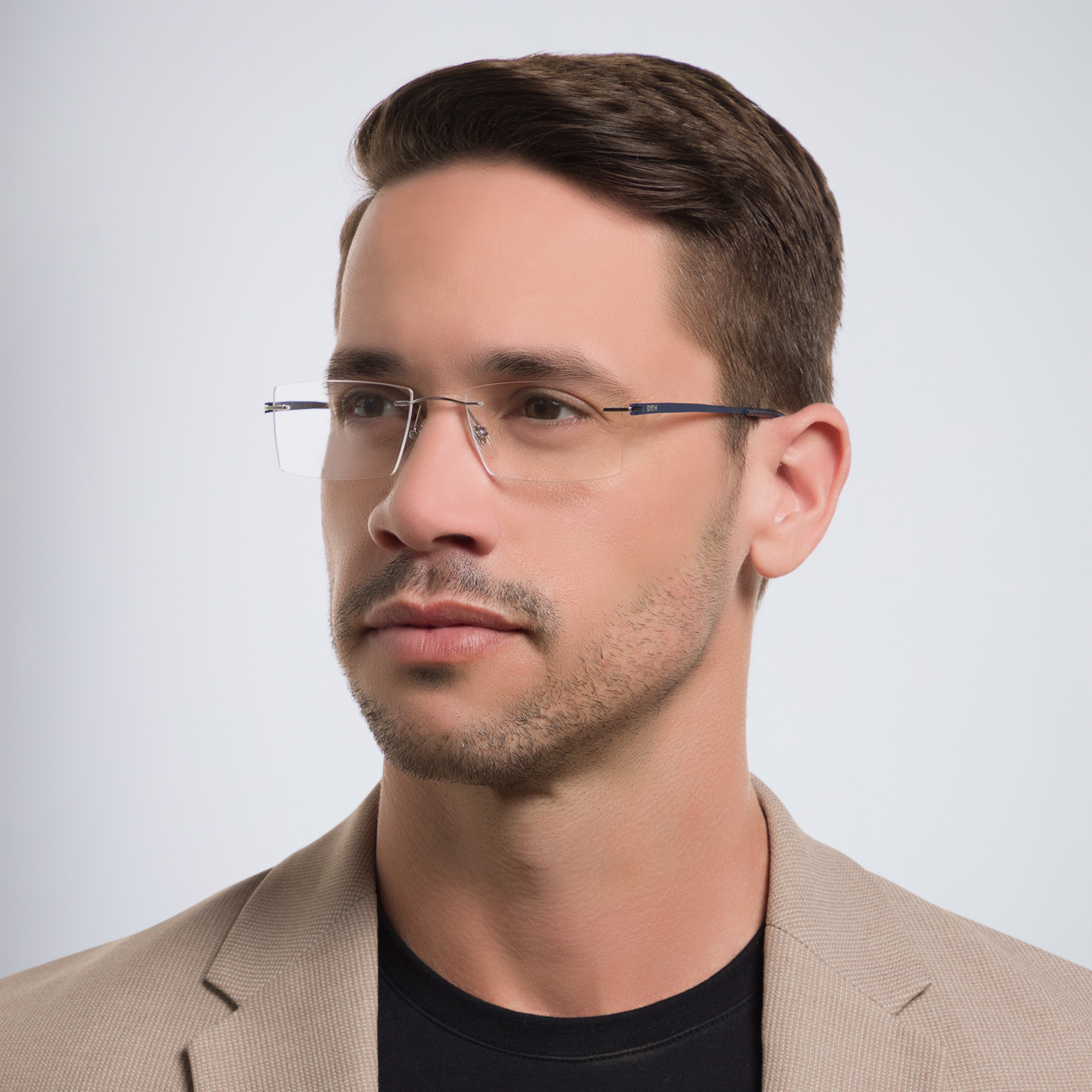 Shop EYE'M Rimless Rectangle Eyeglasses in Silver online.