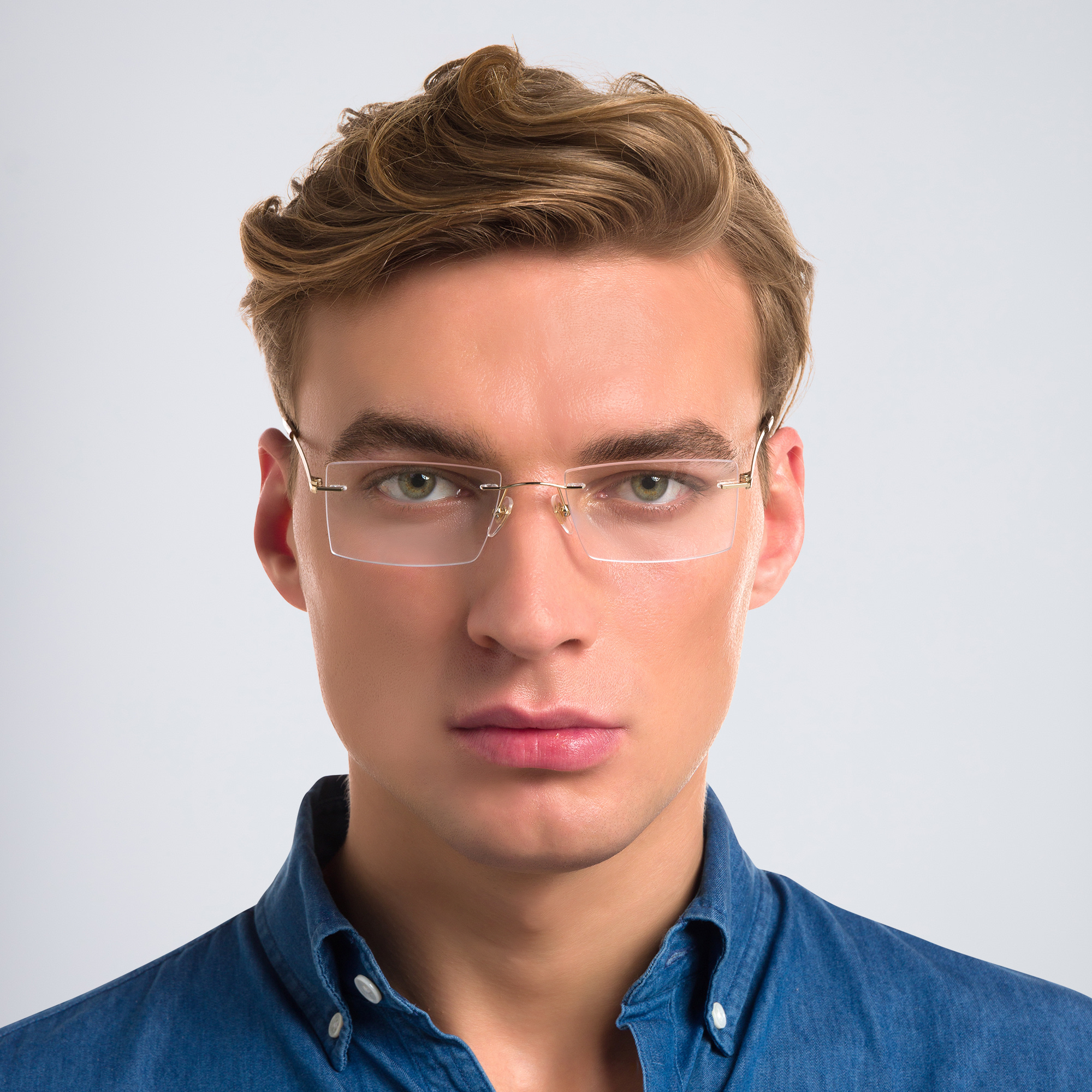 EYE'M Rimless Rectangle Eyeglasses in Gold – Product Photo 4