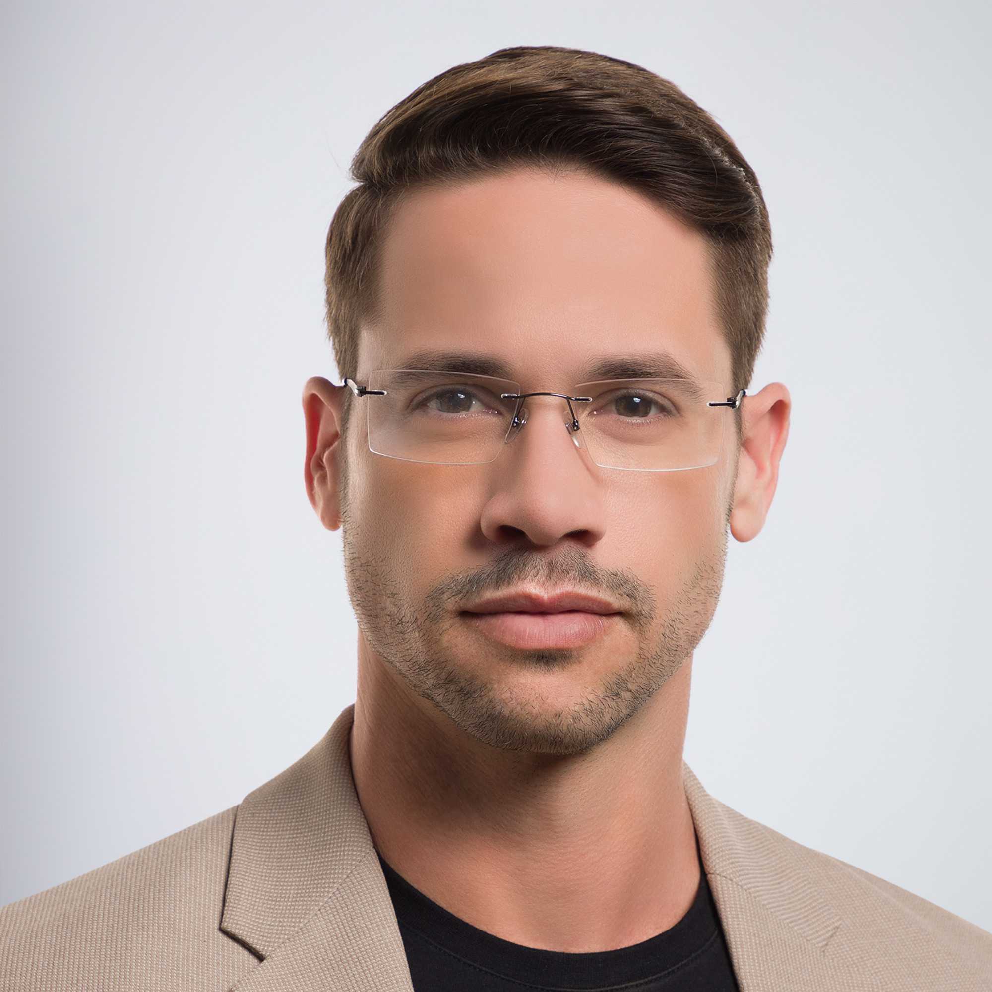 Shop EYE'M Rimless Rectangle Eyeglasses in Grey online.