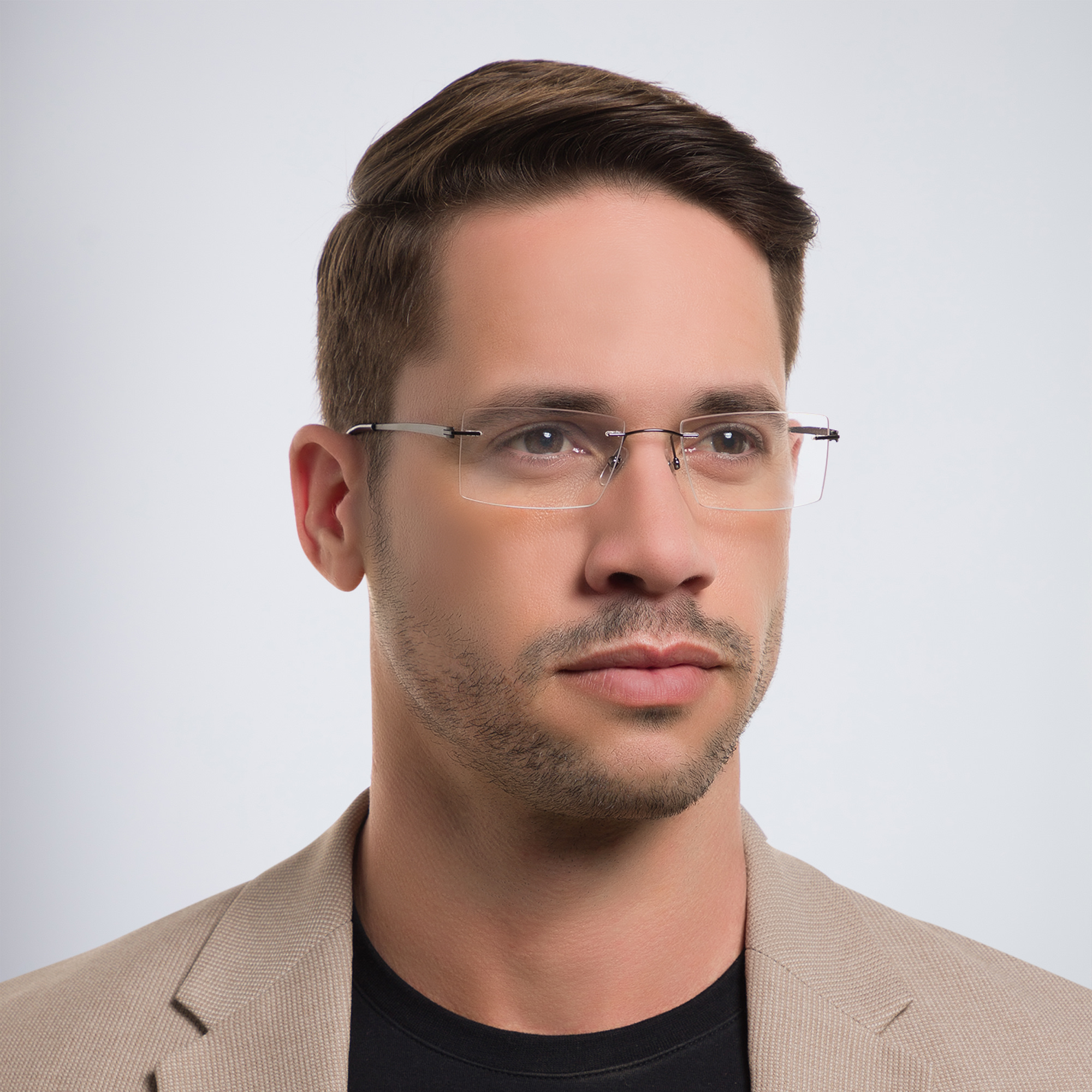 Shop EYE'M Rimless Rectangle Eyeglasses in Grey online.