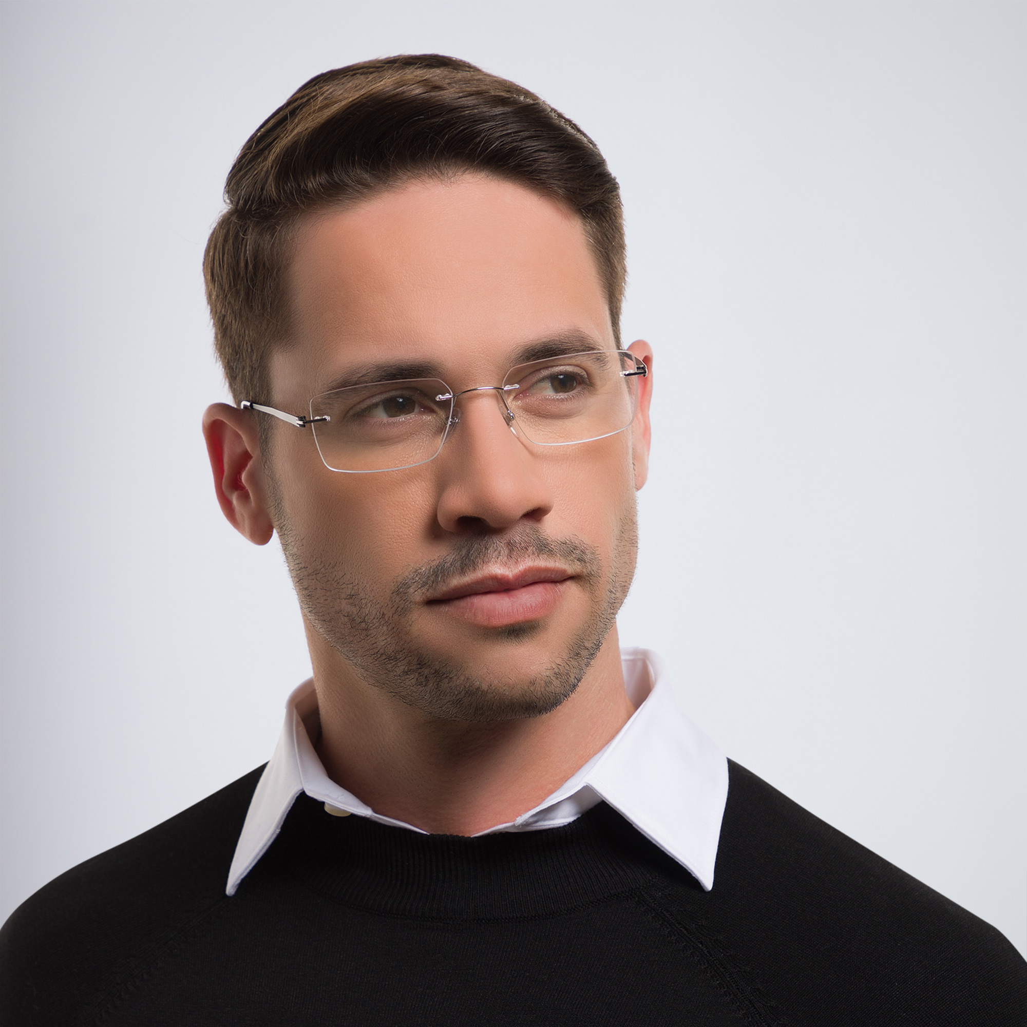 EYE'M Rimless Rectangle Eyeglasses in Black – Product Photo 5