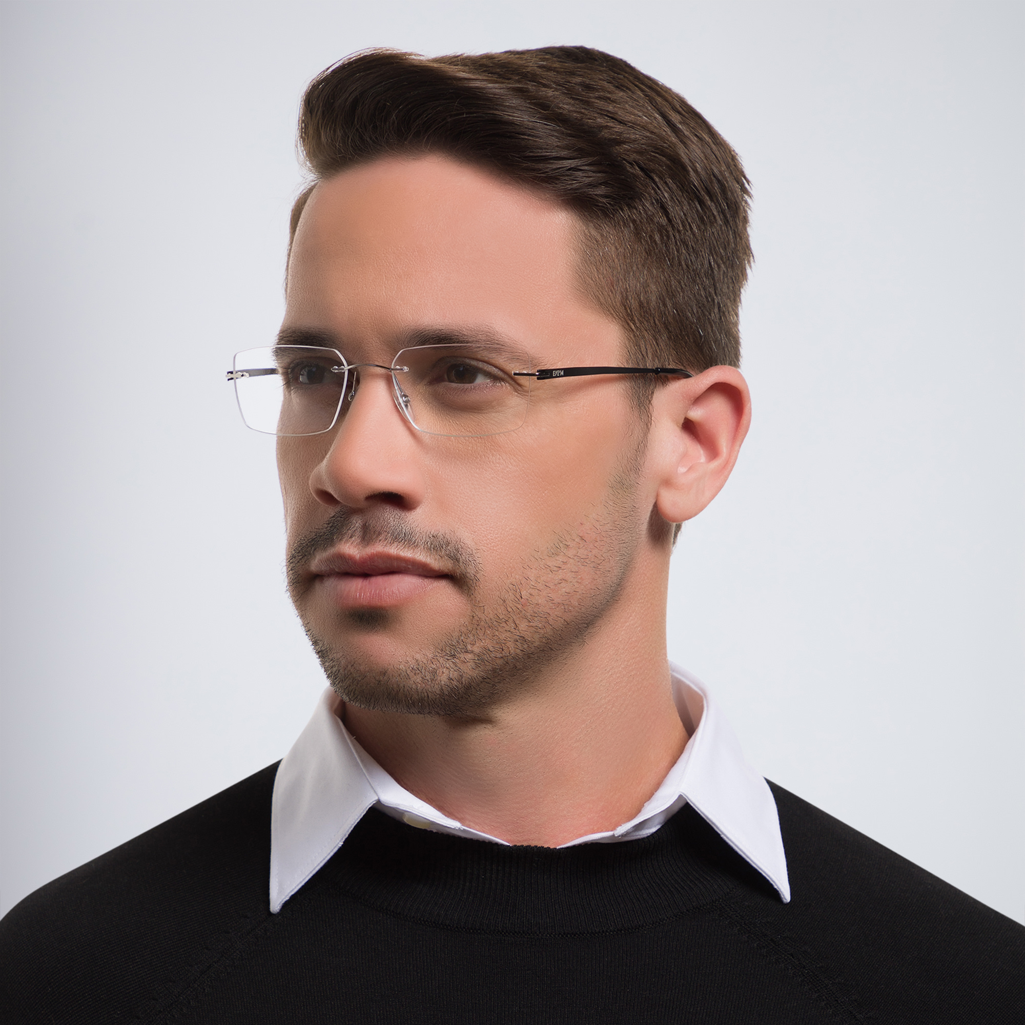 EYE'M Rimless Rectangle Eyeglasses in Black – Product Photo 6