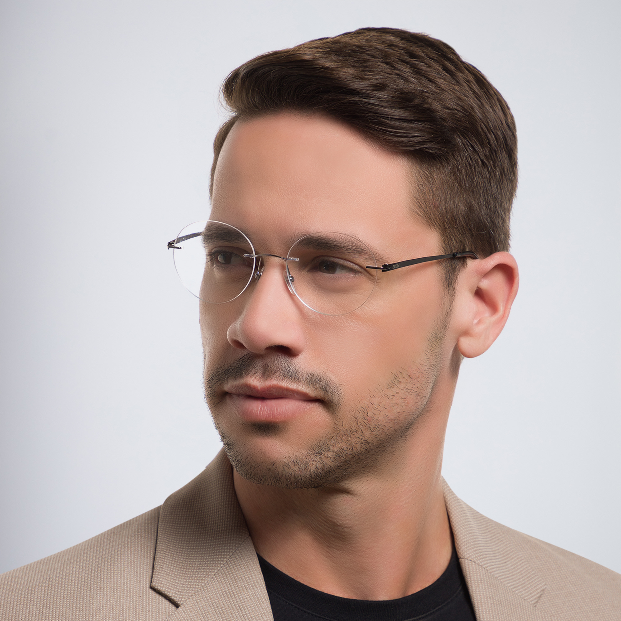 EYE'M Rimless Round Eyeglasses in Silver – Product Photo 6