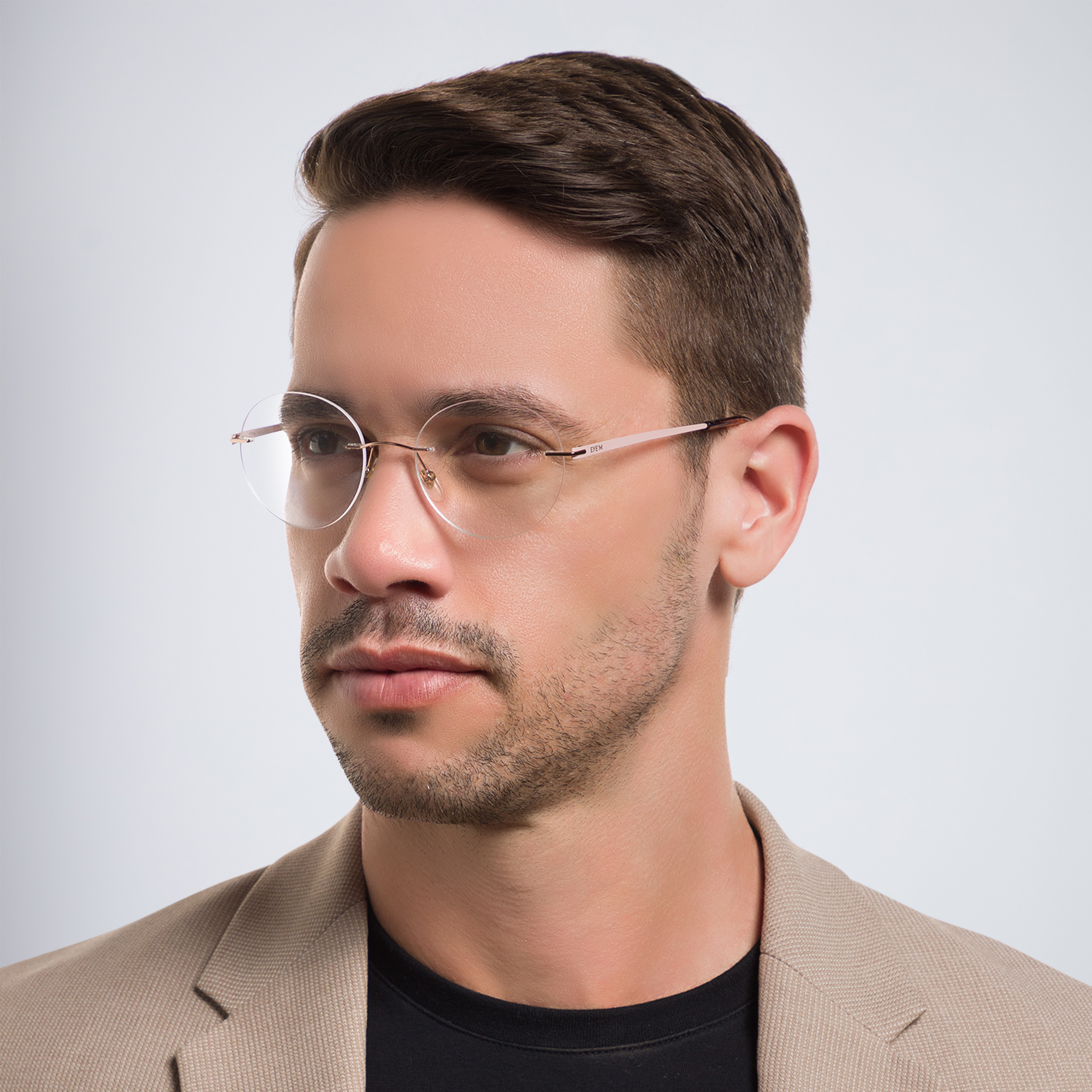 Shop EYE'M Rimless Round Eyeglasses in Brown & Gold online.