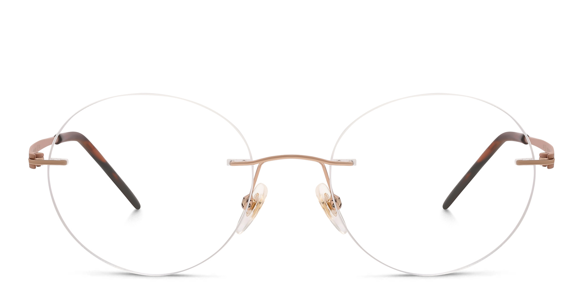 EYE'M Rimless Round Eyeglasses in Brown & Gold – Product Photo 1