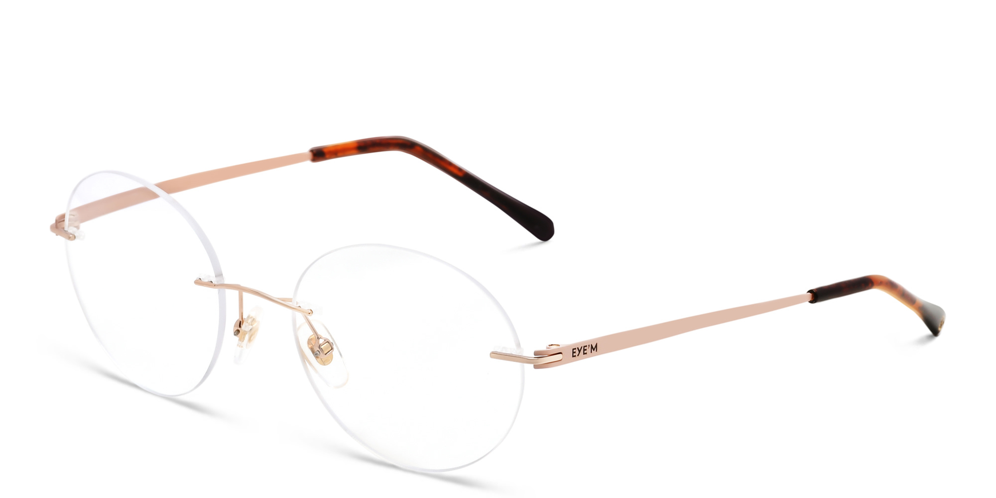 EYE'M Rimless Round Eyeglasses in Brown & Gold – Product Photo 2