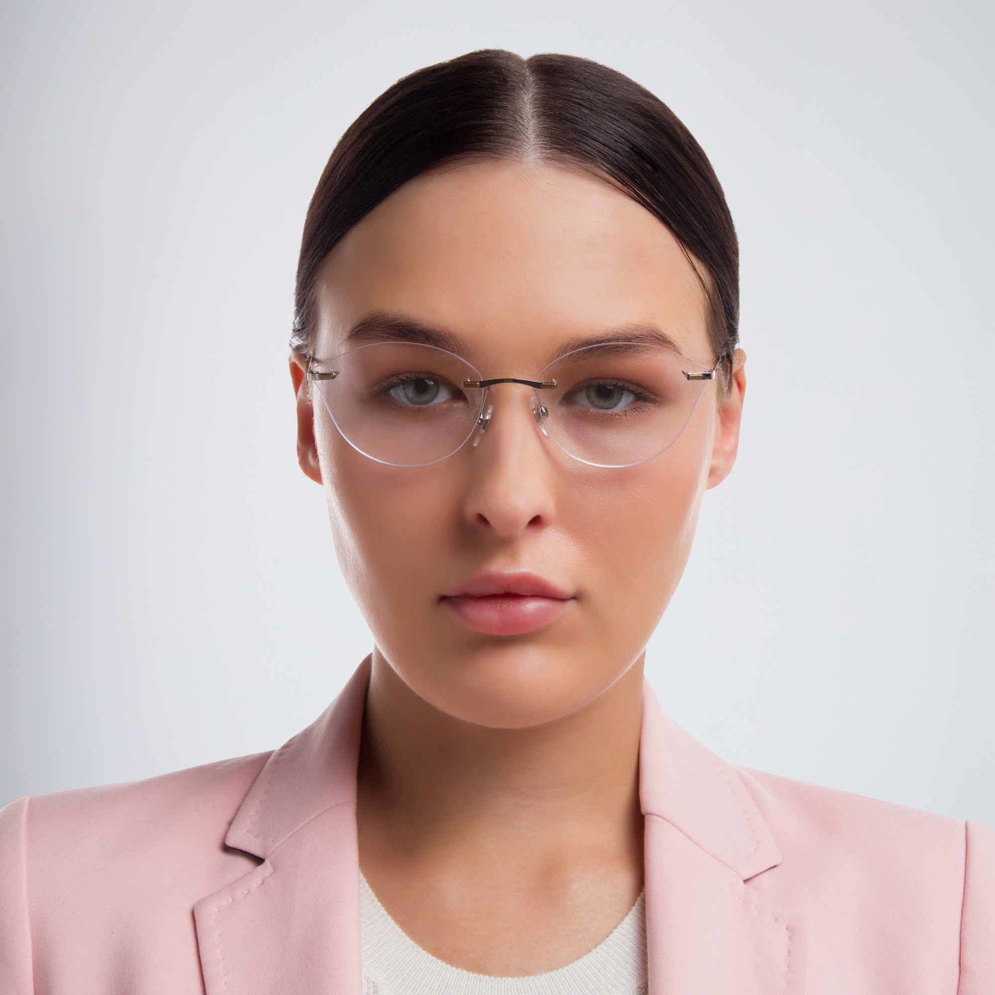 EYE'M Rimless Wide Cat Eye Eyeglasses in Silver – Product Photo 4