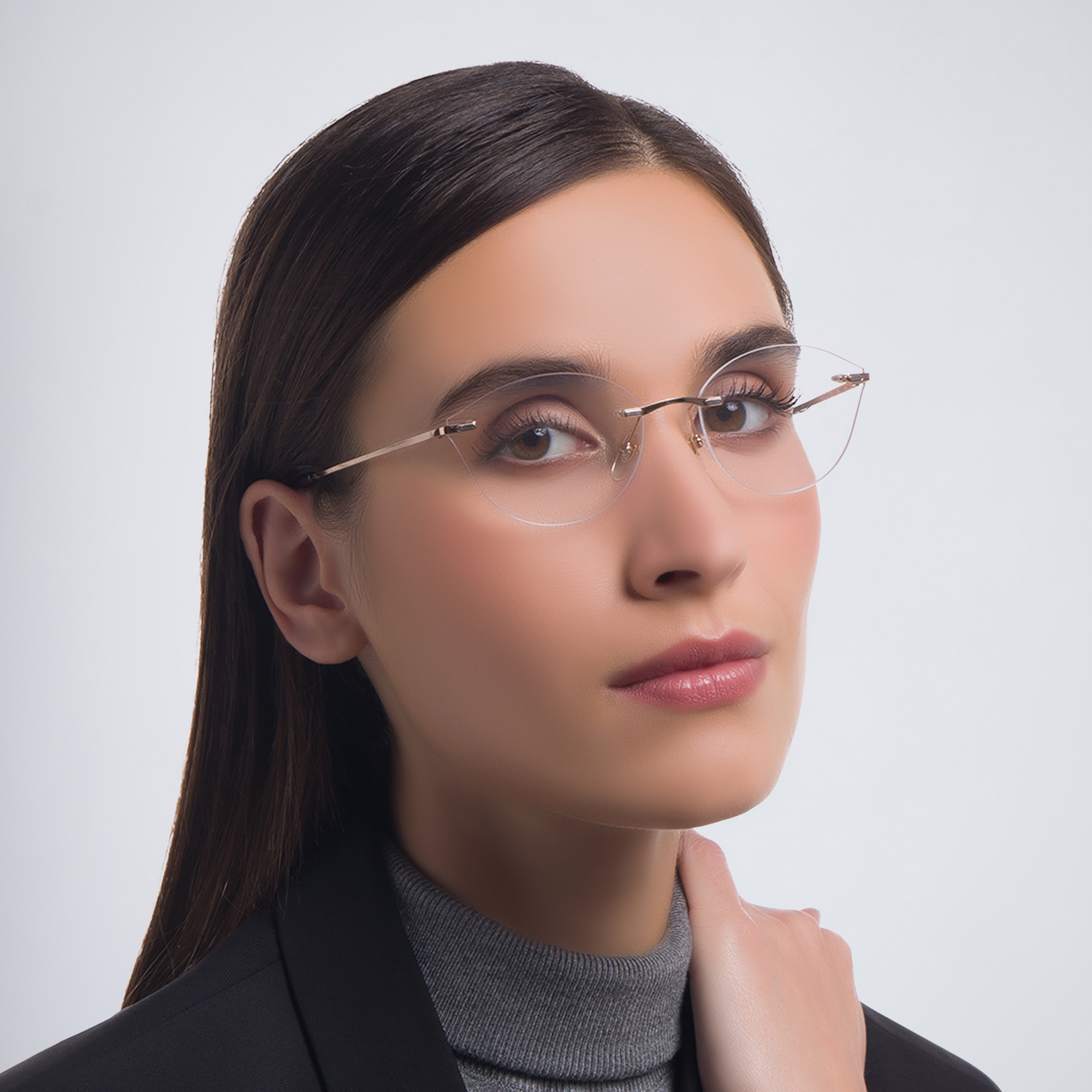 نظارة طبية كات آي واسعة بدون إطار من EYE'M بلون ذهبي - صورة المنتج 6