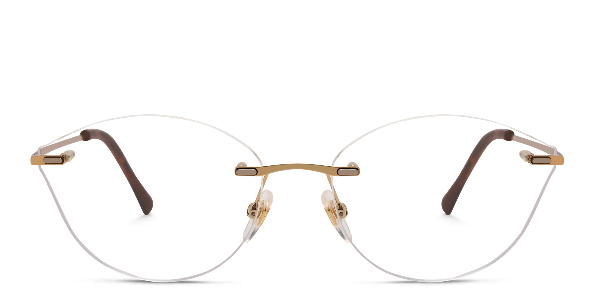 Shop EYE'M Rimless Wide Cat Eye Eyeglasses in Antique Gold online.