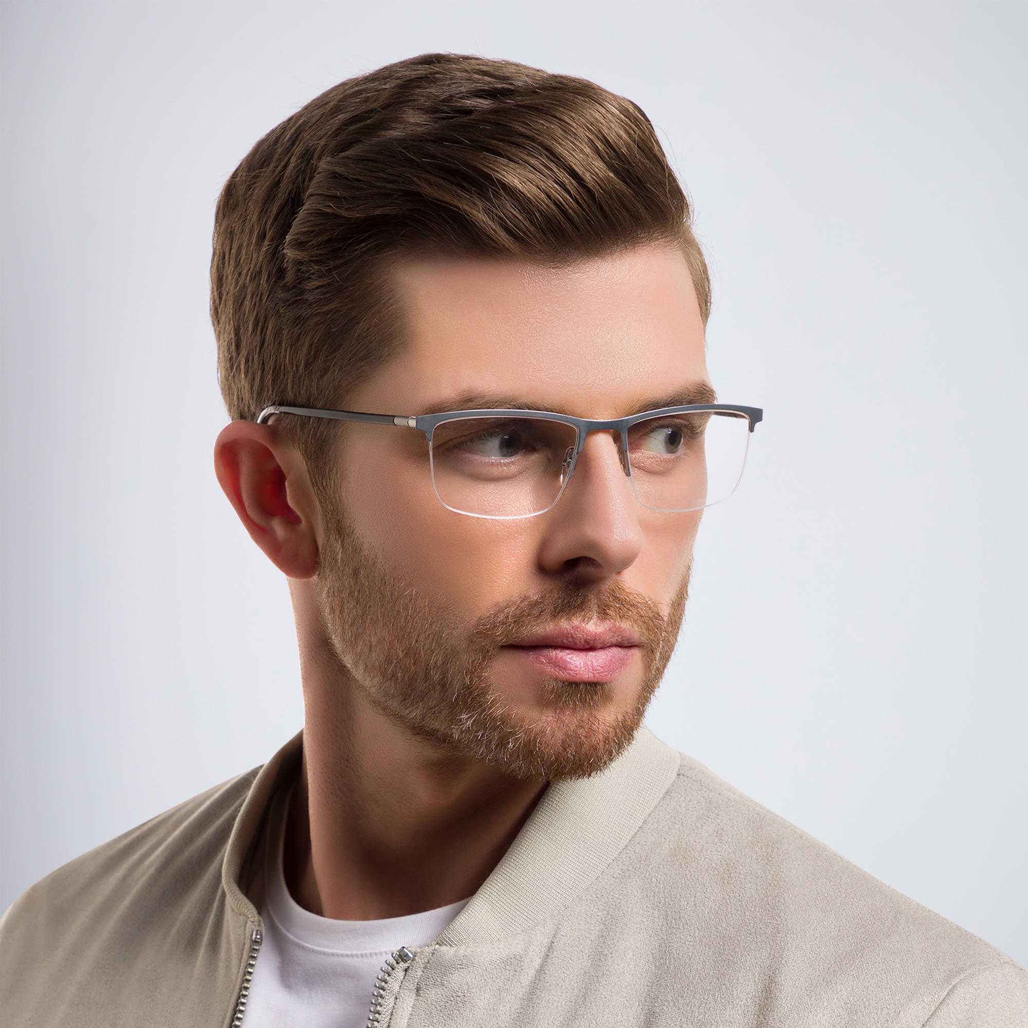 EYE'M Half Rim Rectangle Eyeglasses in Silver – Product Photo 6