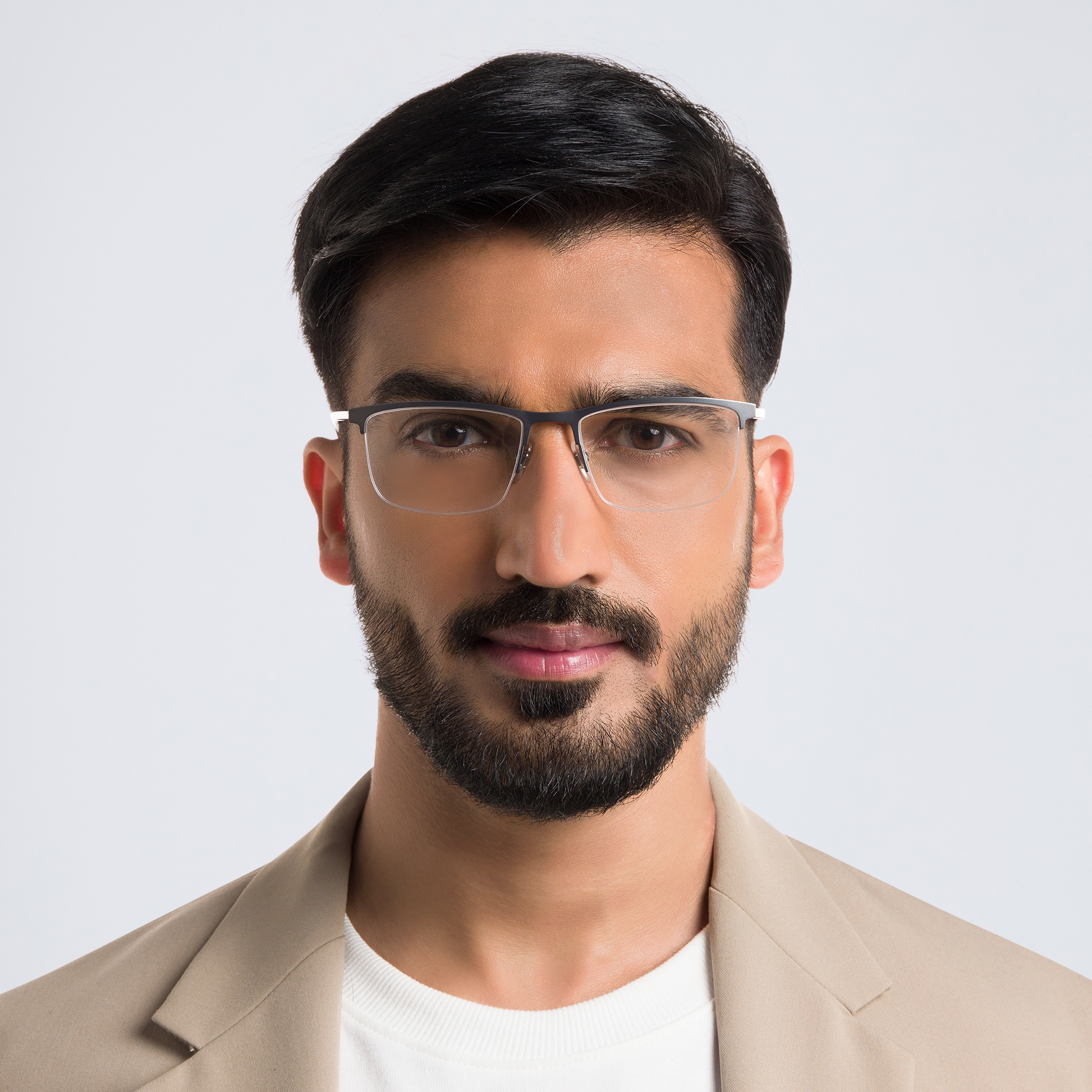 Shop EYE'M Half Rim Rectangle Eyeglasses in Gunmetal online.