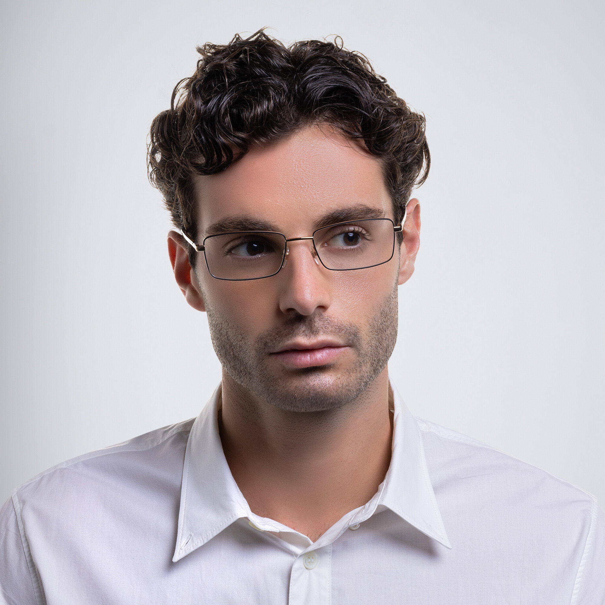 EYE'M Wide Rectangle Eyeglasses in Gold – Product Photo 5