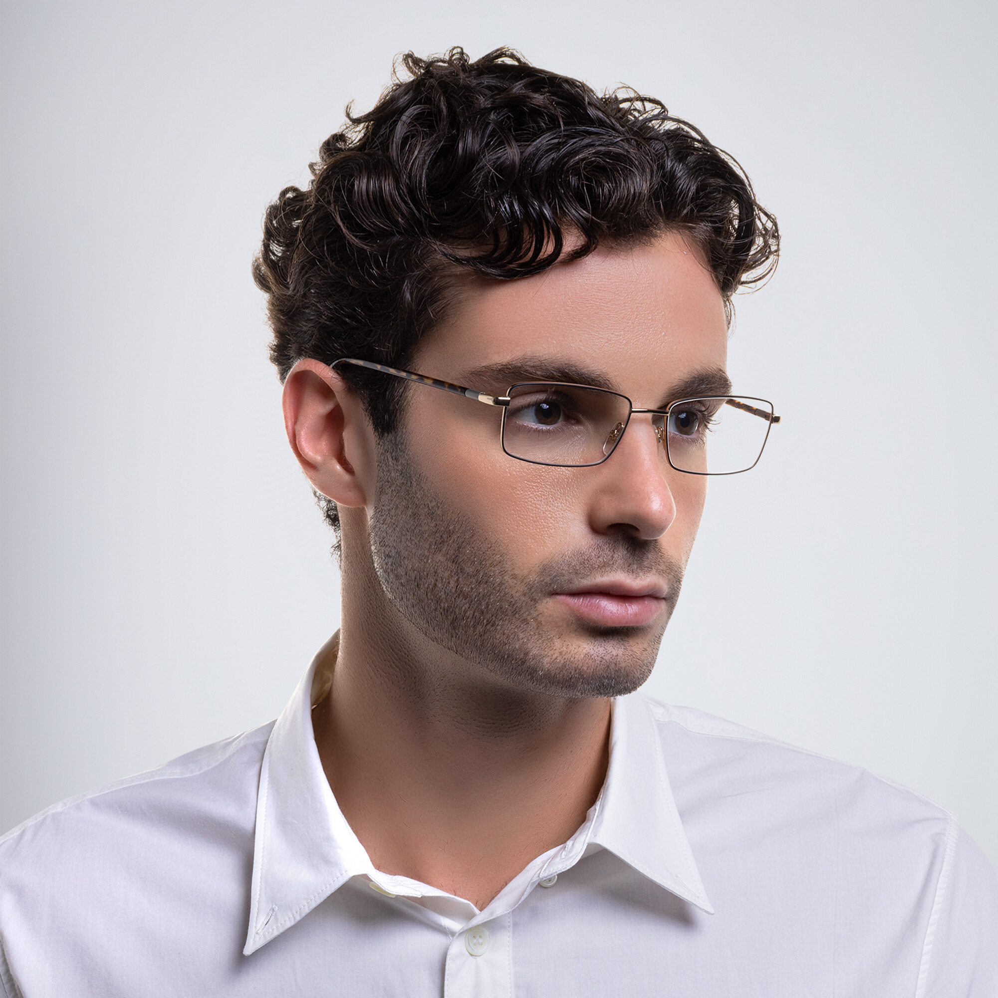 EYE'M Wide Rectangle Eyeglasses in Gold – Product Photo 6