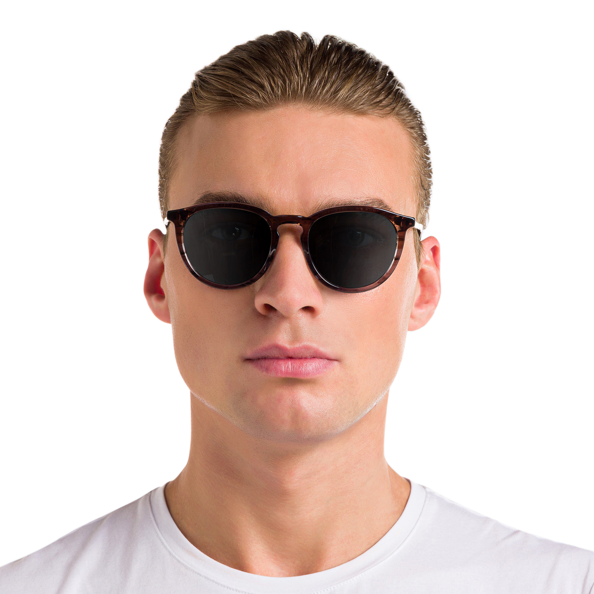 EYE'M Round Sunglasses in Brown Grey – Product Photo 5