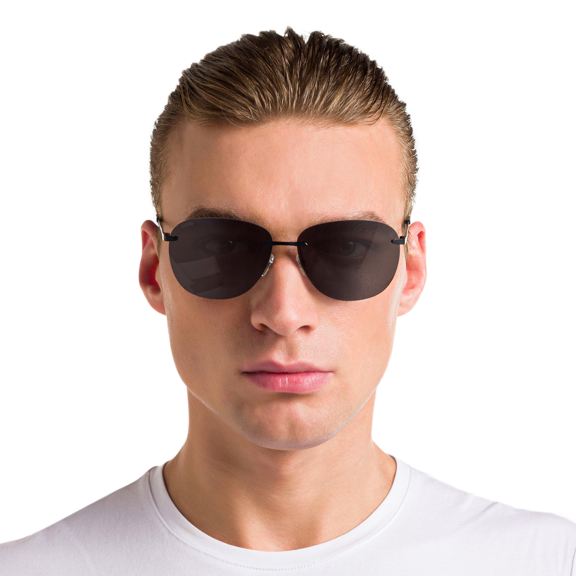 Shop EYE'M Rimless Aviator Sunglasses in Black online.