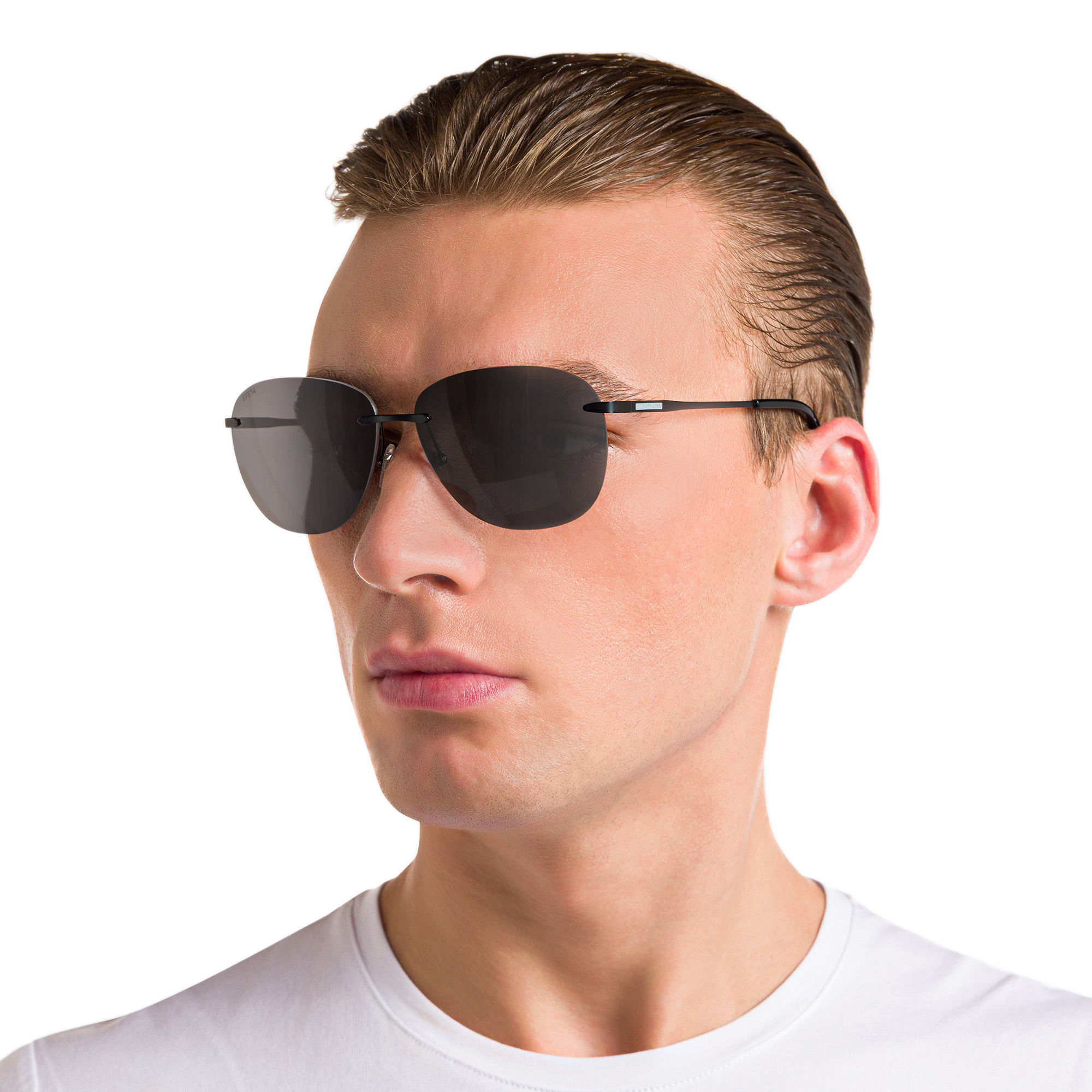 Shop EYE'M Rimless Aviator Sunglasses in Black online.