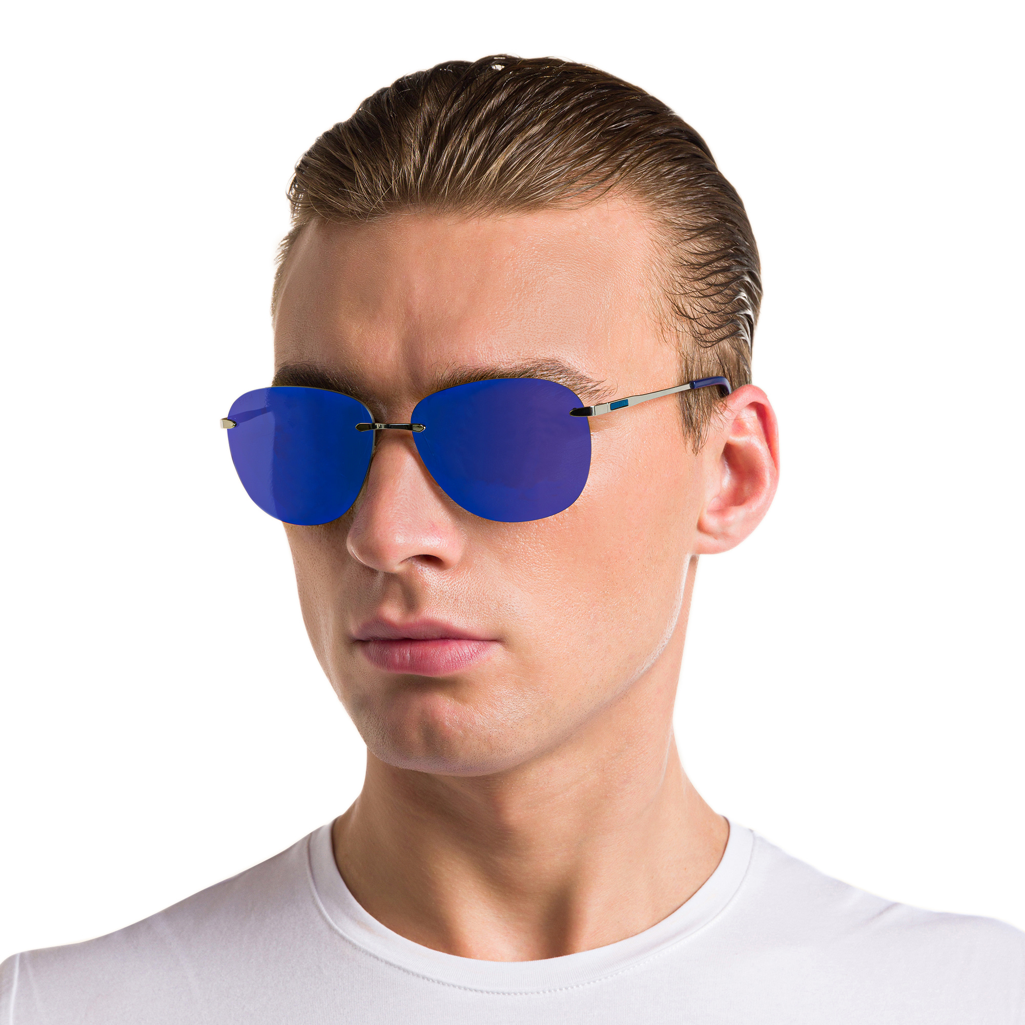 Shop EYE'M Rimless Aviator Sunglasses in Silver online.