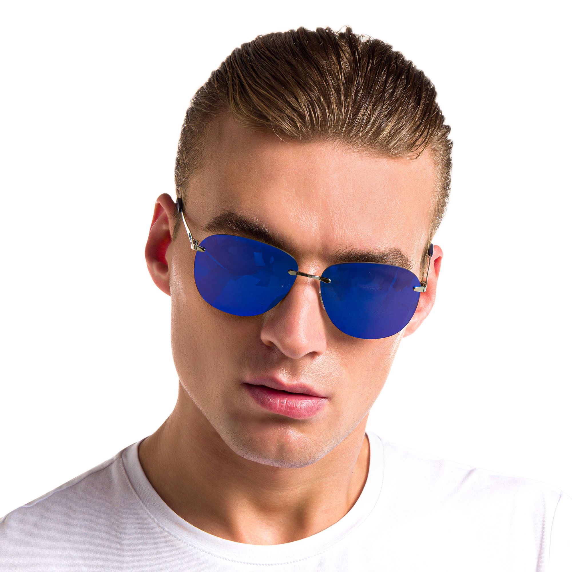 Shop EYE'M Rimless Aviator Sunglasses in Silver online.