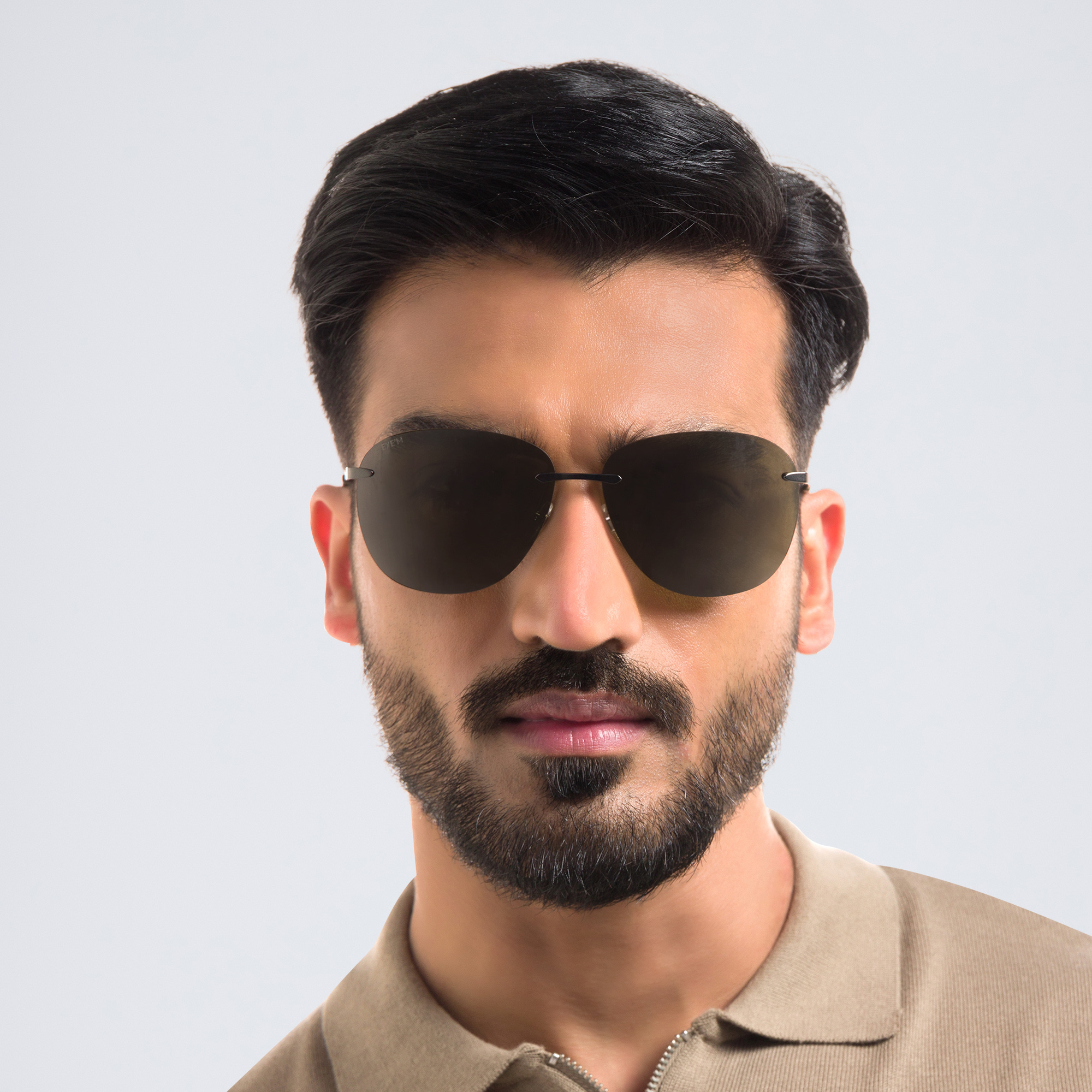 Shop EYE'M Rimless Aviator Sunglasses in Grey online.