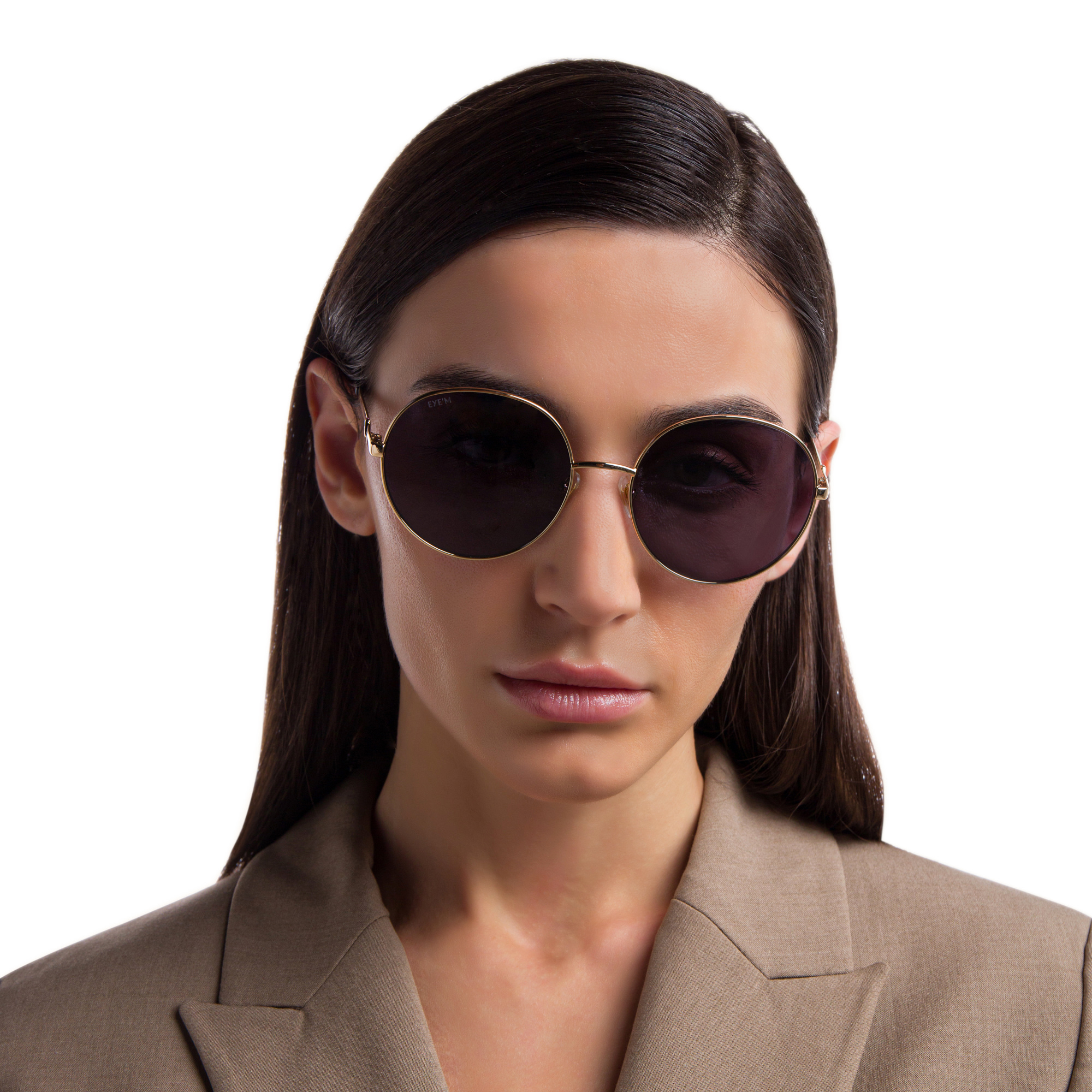 Shop EYE'M Round Sunglasses in Gold online.