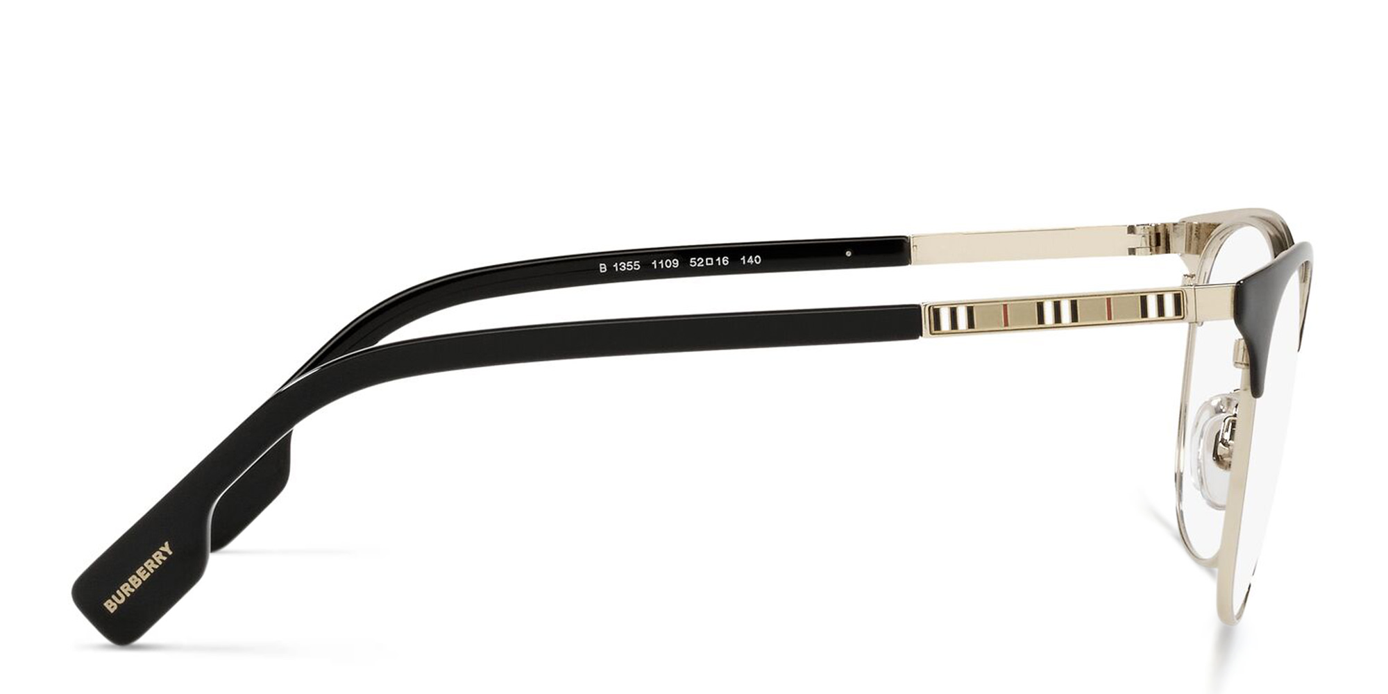 BURBERRY Square Eyeglasses in Light Gold/Black – Product Photo 3