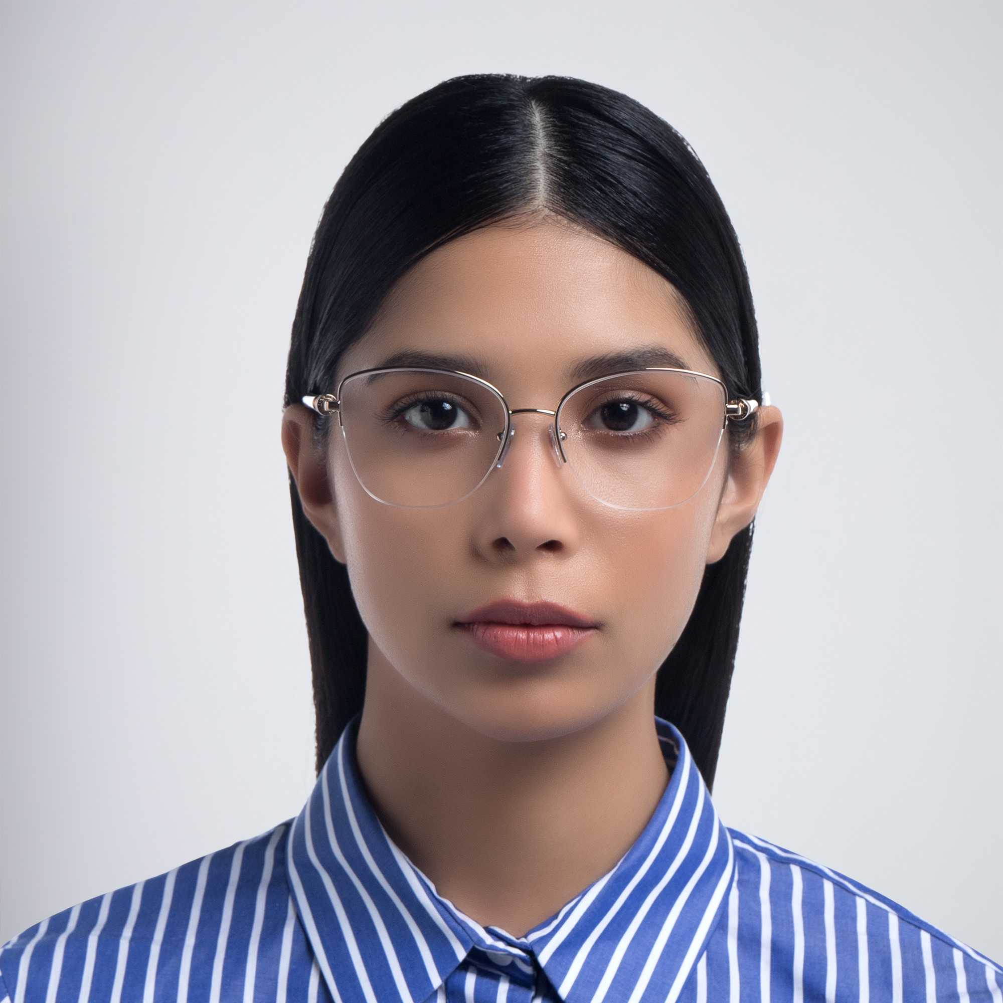 Shop BVLGARI Half Rim Wide Cat Eye Eyeglasses in Pink Gold online.