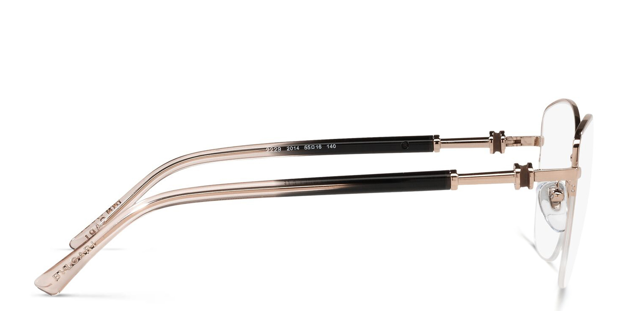 Shop BVLGARI Half Rim Wide Cat Eye Eyeglasses in Pink Gold online.