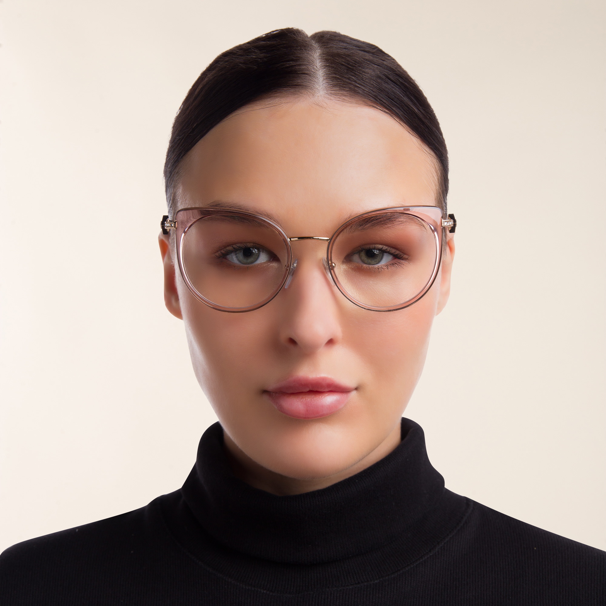 BVLGARI Cat Eye Eyeglasses in Pink Gold/Transparent Pink – Product Photo 4