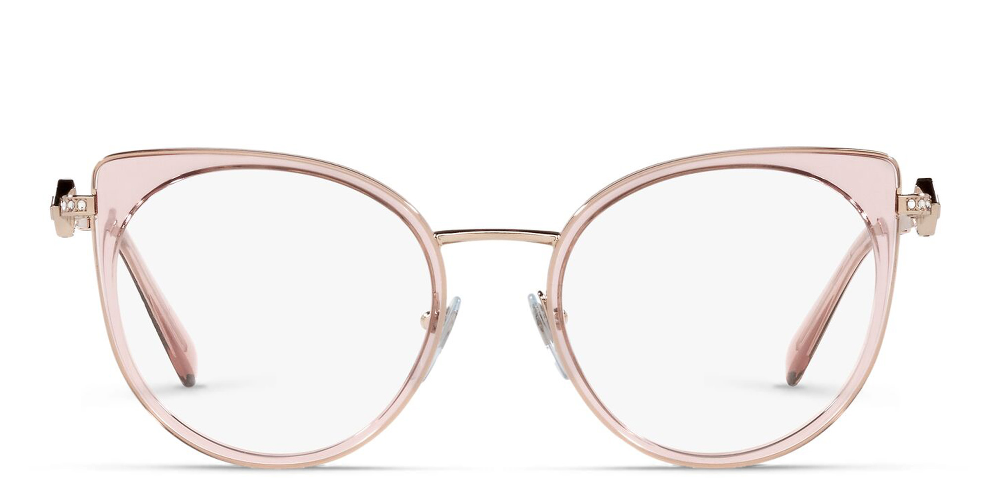 BVLGARI Cat Eye Eyeglasses in Pink Gold/Transparent Pink – Product Photo 1