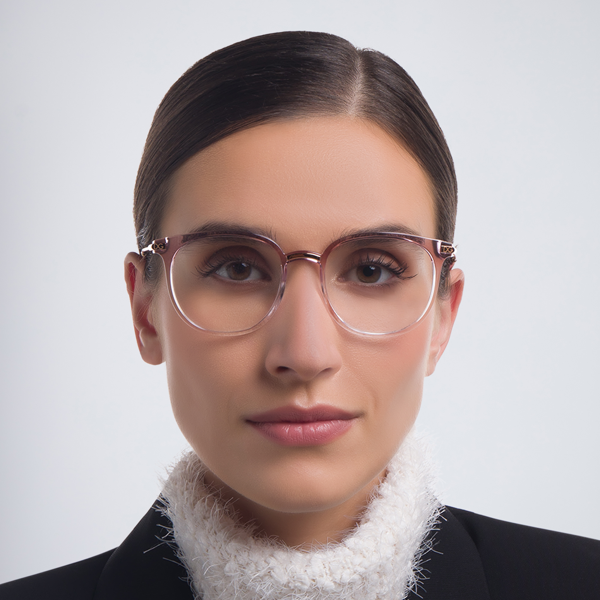 Shop Dolce & Gabbana Panthos Eyeglasses in Clear online.