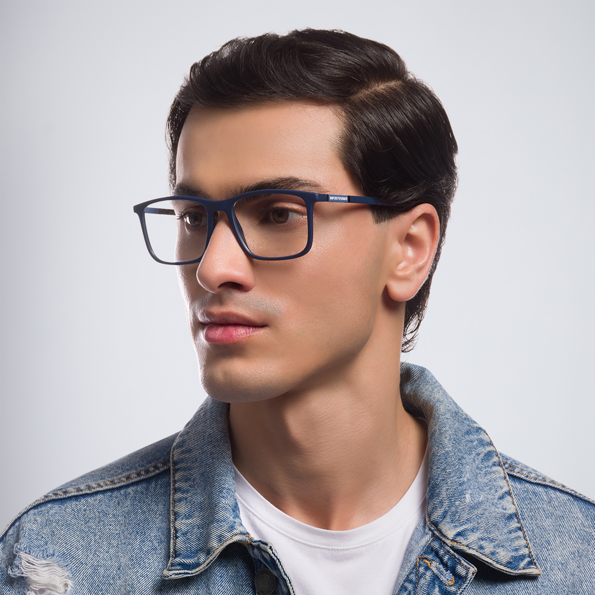 Emporio Armani Rectangle Eyeglasses in Matte Blue – Product Photo 6