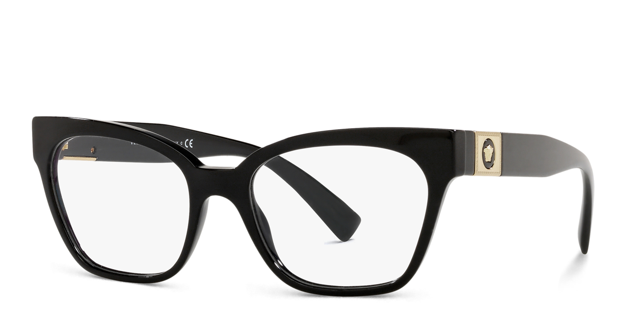 Shop VERSACE Medusa-Embellished Cat-Eye Eyeglasses in Black online.