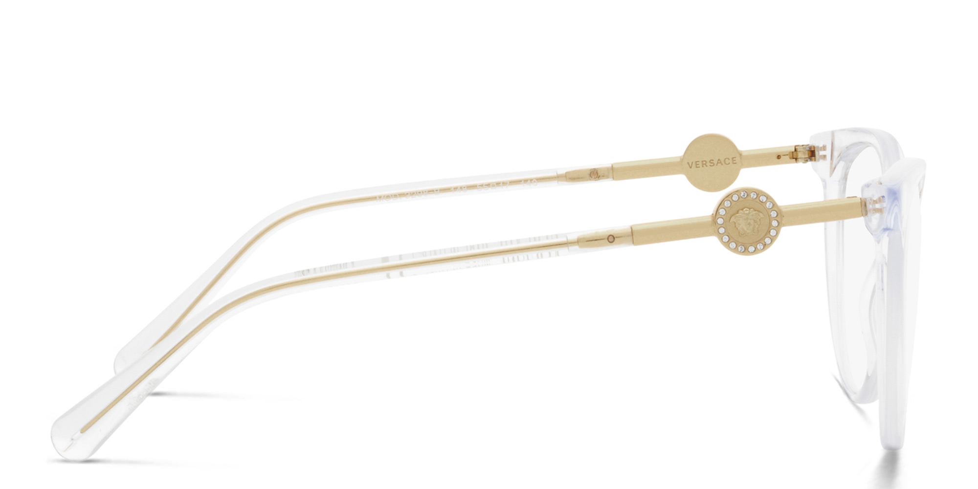 Shop VERSACE Medusa-embellished Panthos Eyeglasses in Crystal online.