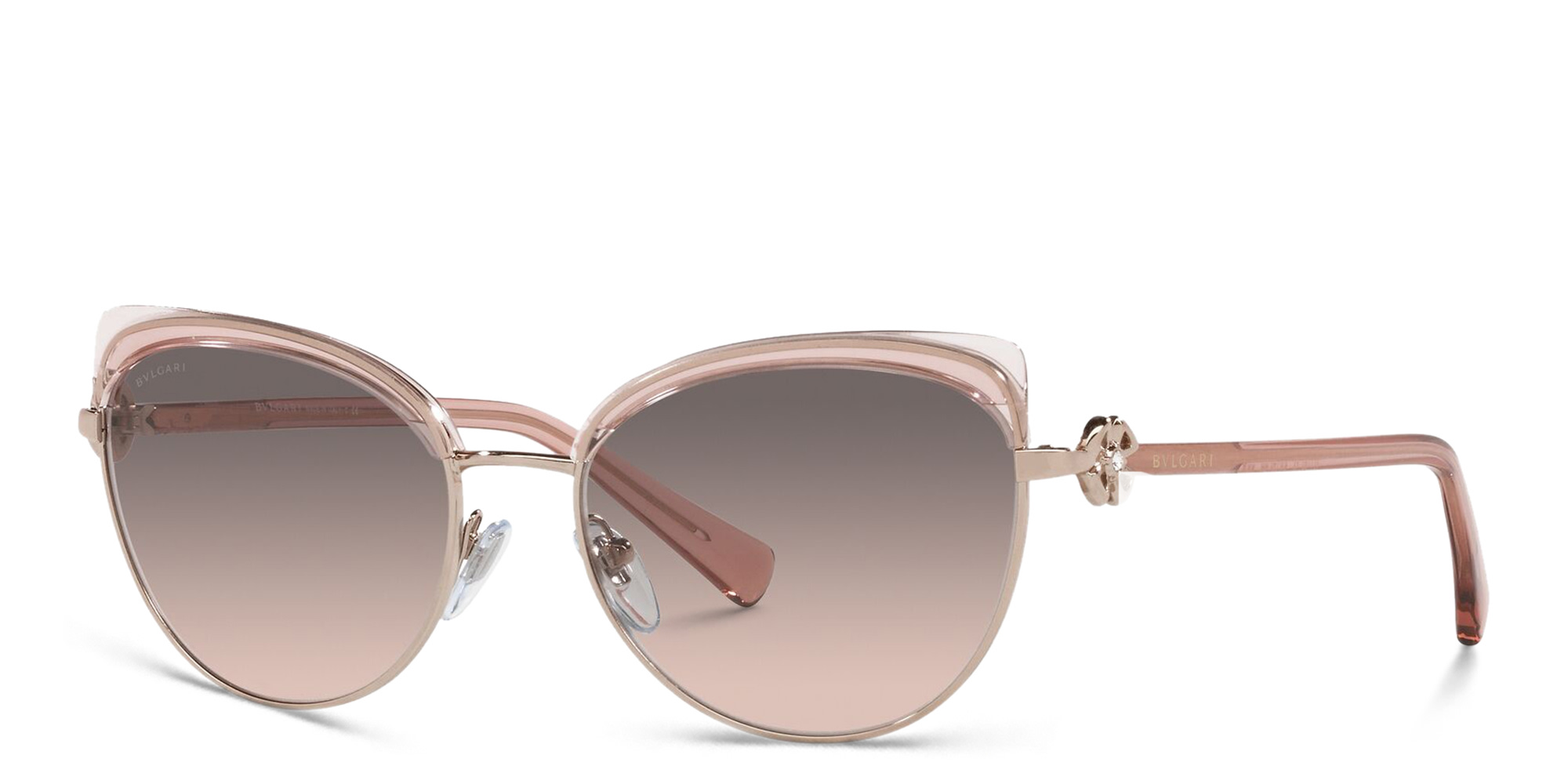 Shop BVLGARI Cat Eye Sunglasses in Rose Gold online.