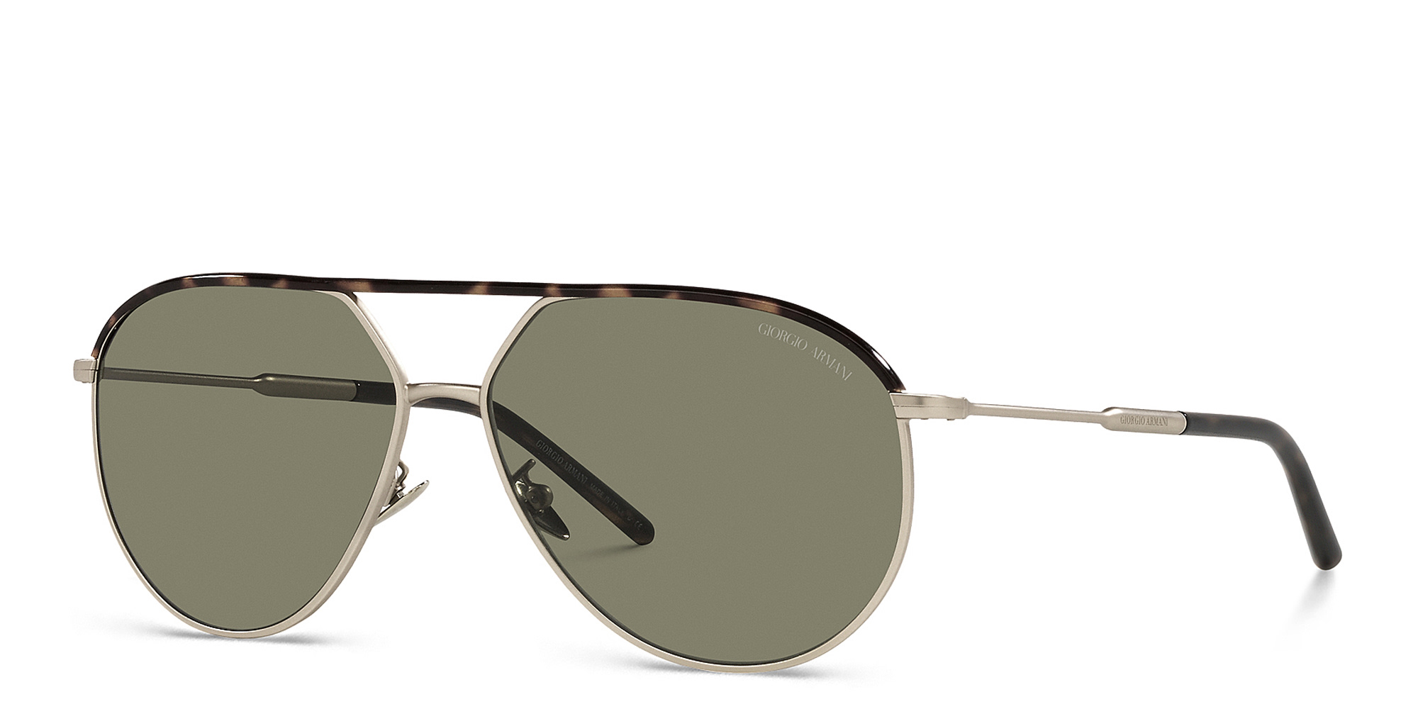 Shop GIORGIO ARMANI Wide Aviator Sunglasses in Silver online.