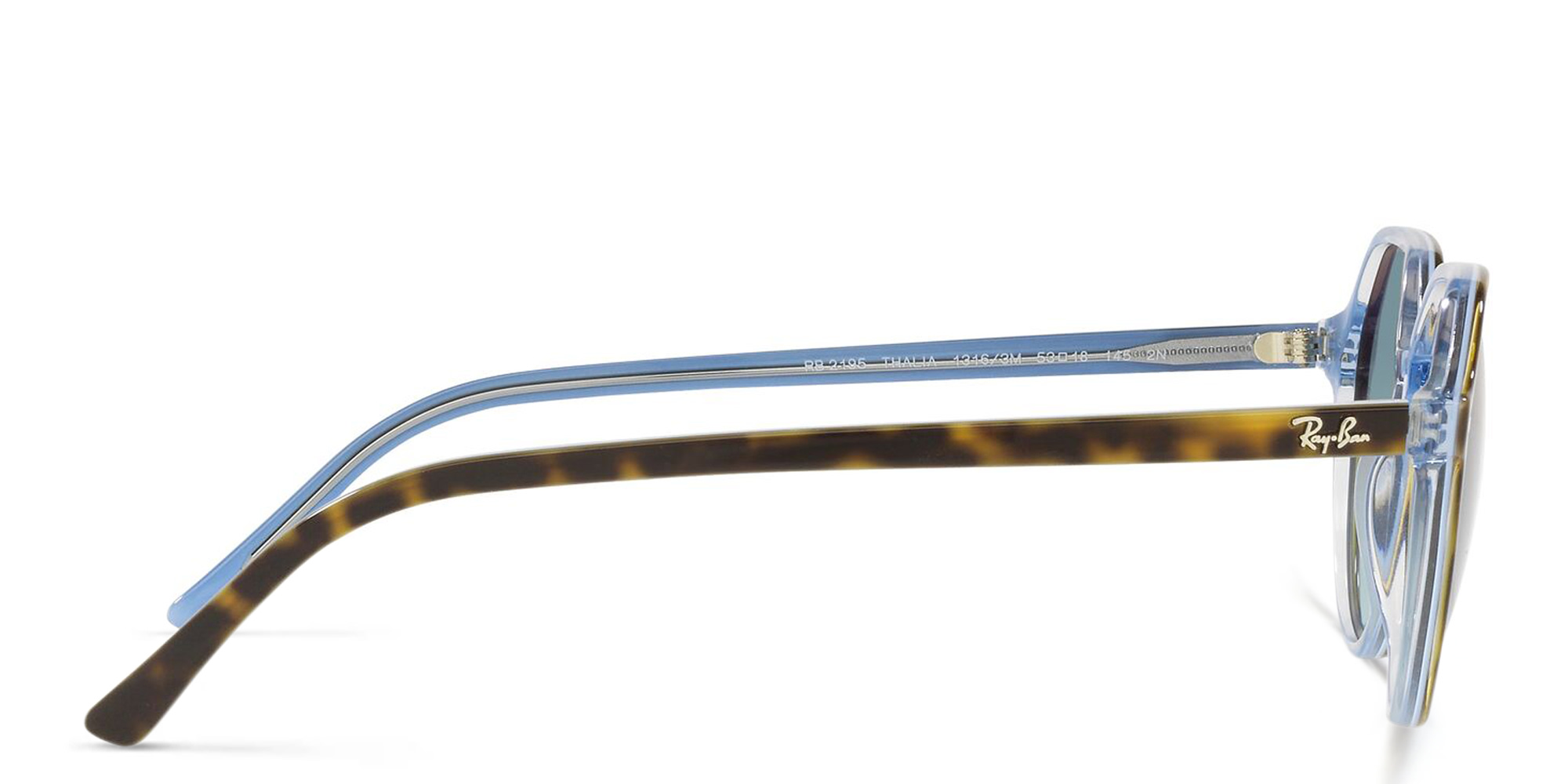 Ray-Ban Thalia Unisex Irregular Sunglasses in Havana On Light Blue – Product Photo 3