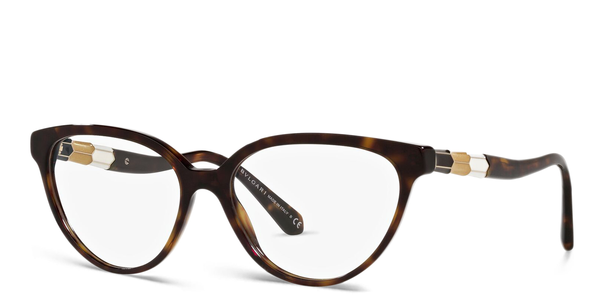 Shop BVLGARI Wide Cat Eye Eyeglasses in Havana online.