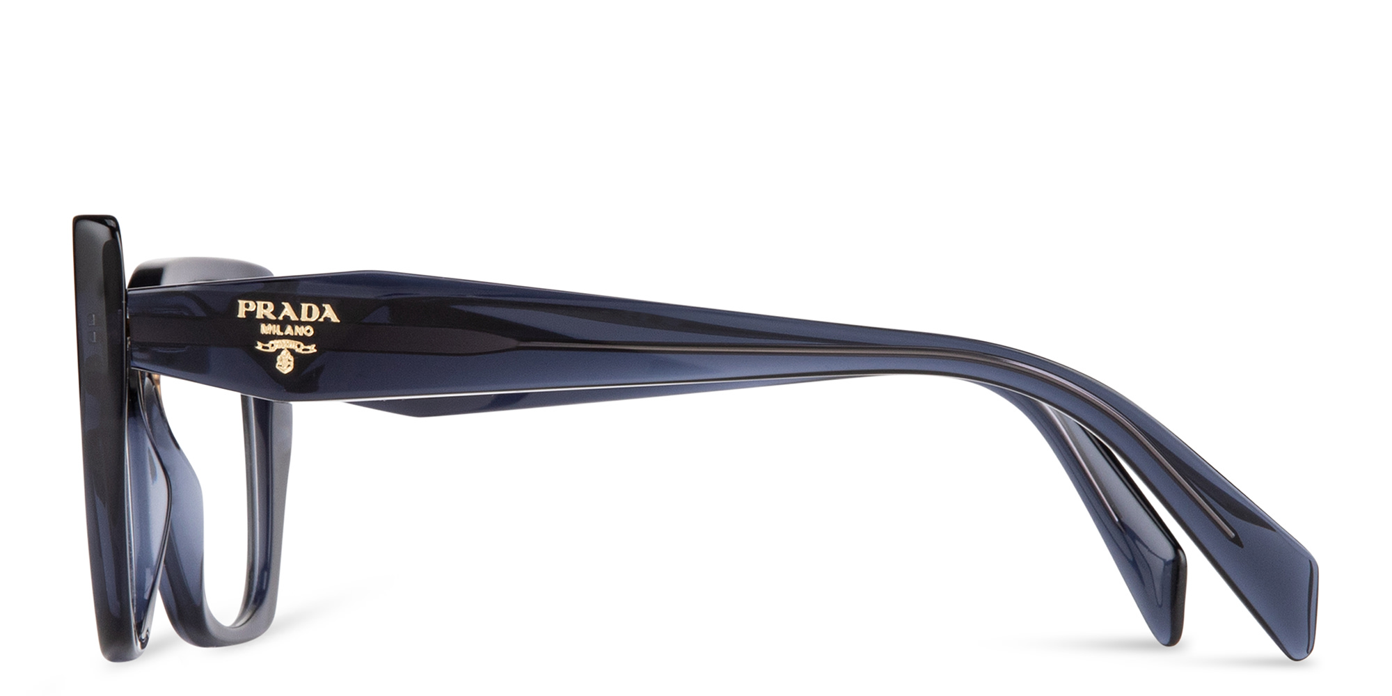 Shop PRADA Irregular Eyeglasses in Blue Crystal online.