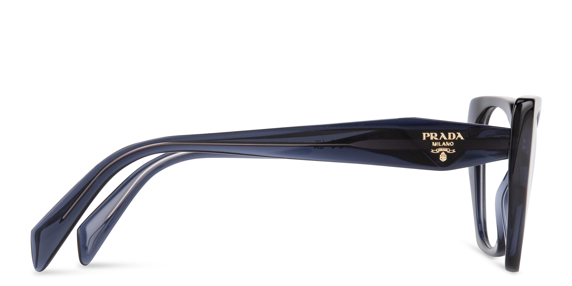 Shop PRADA Irregular Eyeglasses in Blue Crystal online.