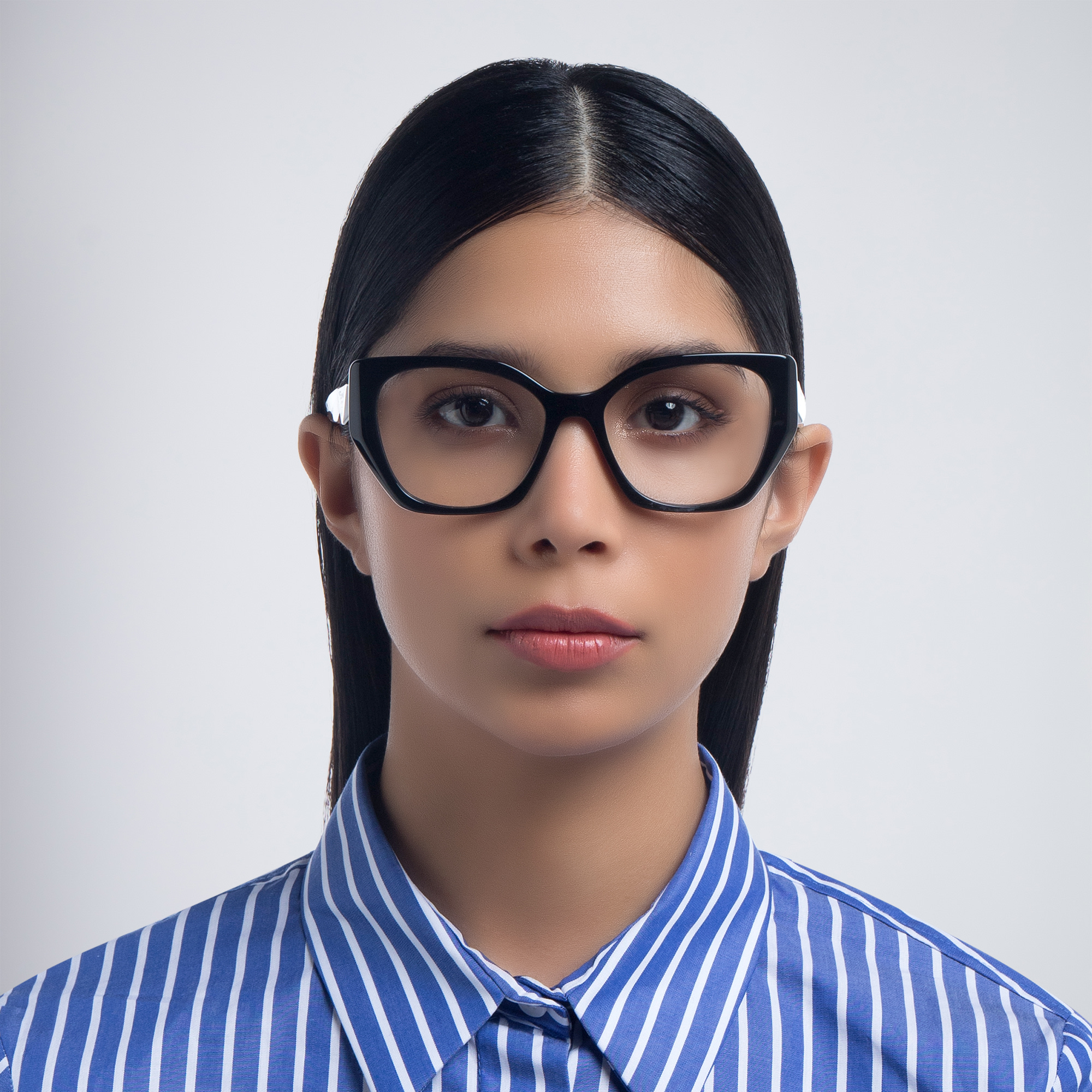 Shop PRADA Irregular Eyeglasses in Matte Black online.