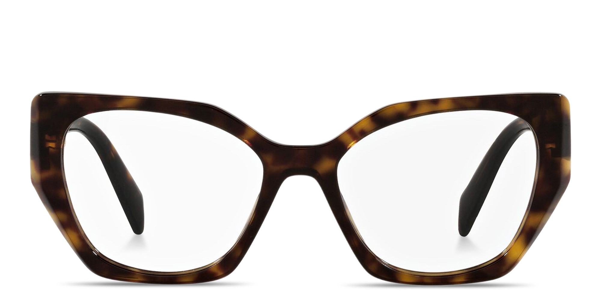 Shop PRADA Logo Signature Irregular Eyeglasses in Dark Tortoise online.
